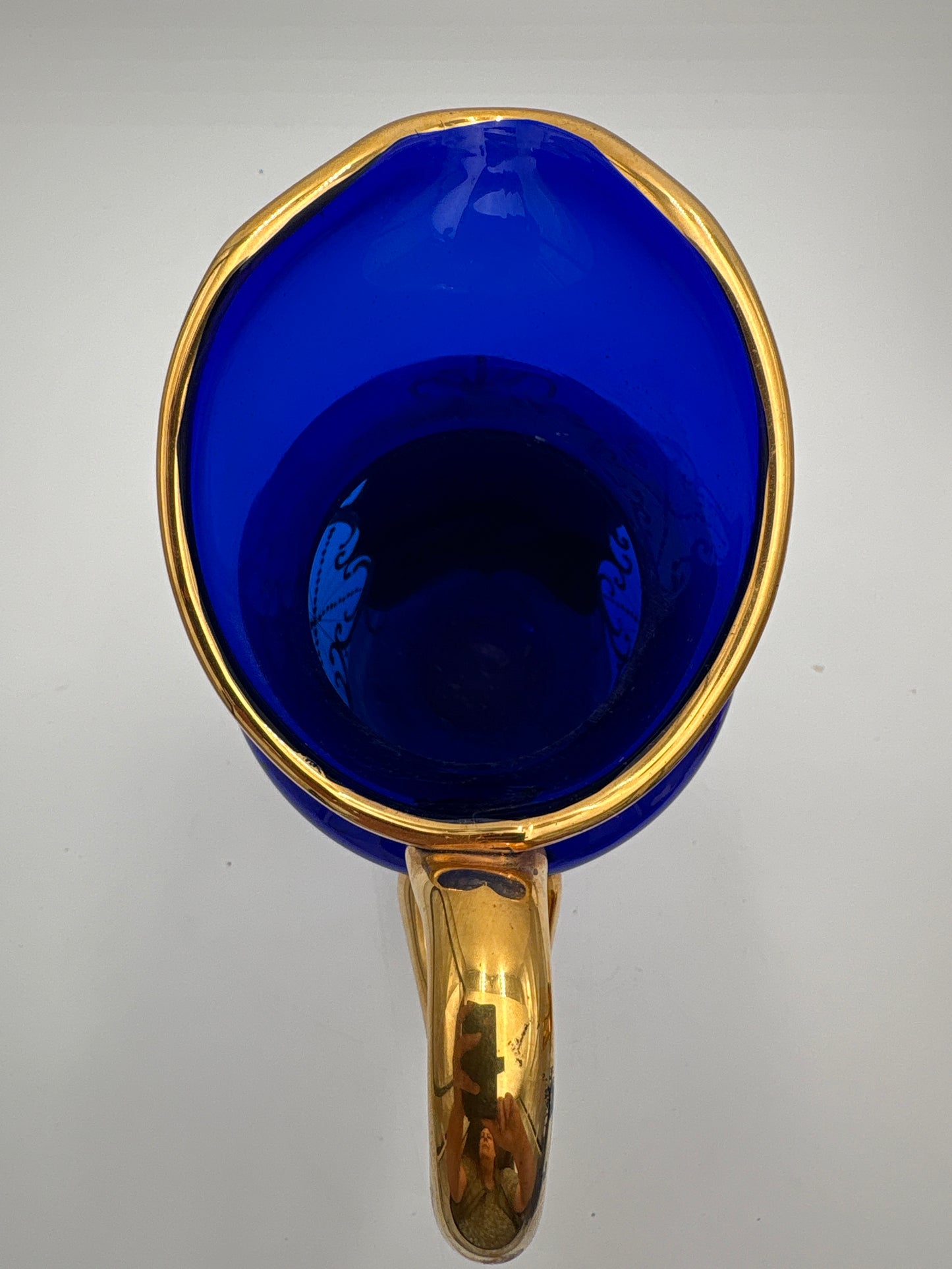 Vintage Bohemia krystal med Guld og Enamel, Kande, Blå, 32cm