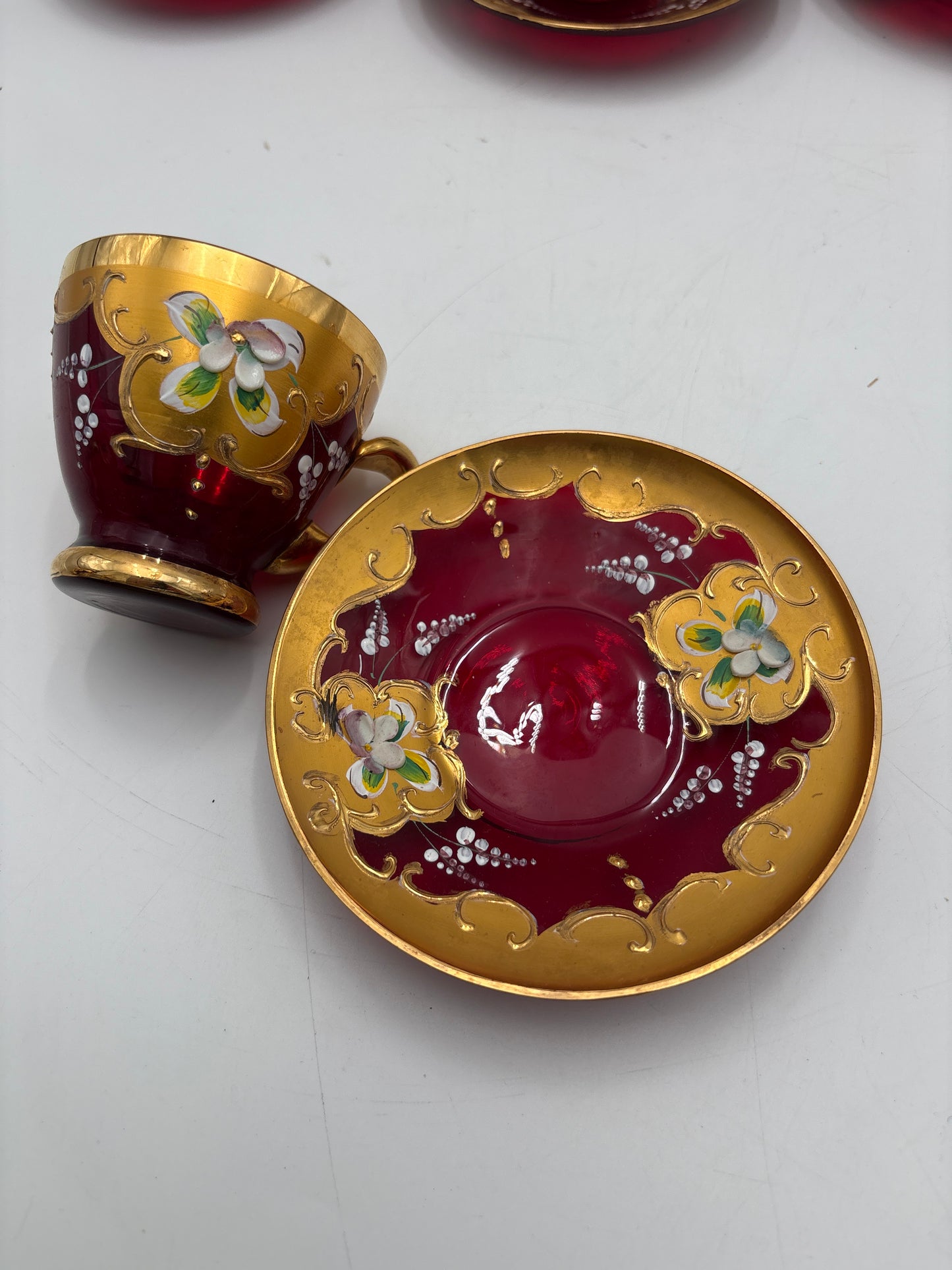 Vintage Bohemia krystal med Guld og Enamel, Kaffesæt, Rød