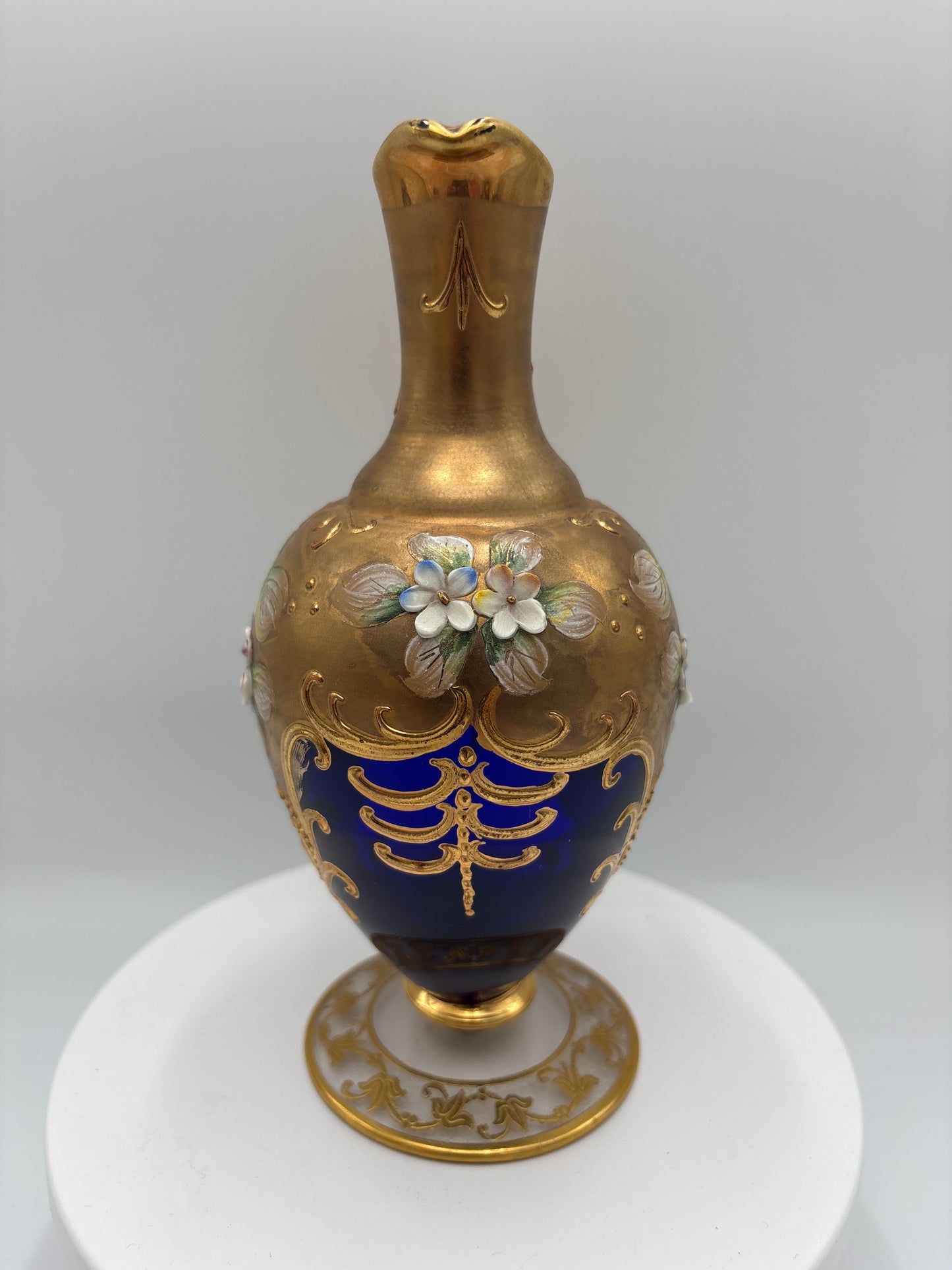 Vintage Bohemia krystal med Guld og Enamel, Kande, Blå(3), 20cm