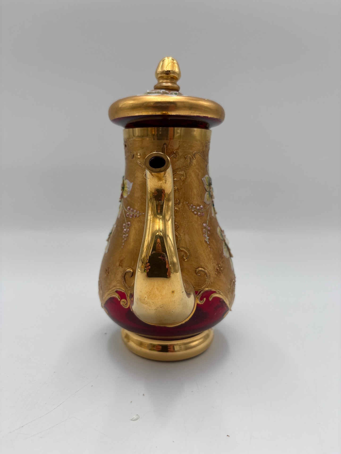 Vintage Bohemia krystal med Guld og Enamel, kaffesæt, Rød