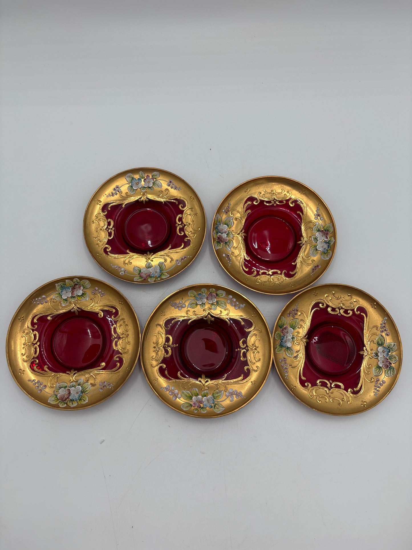 Vintage Bohemia krystal med Guld og Enamel, kaffesæt, Rød