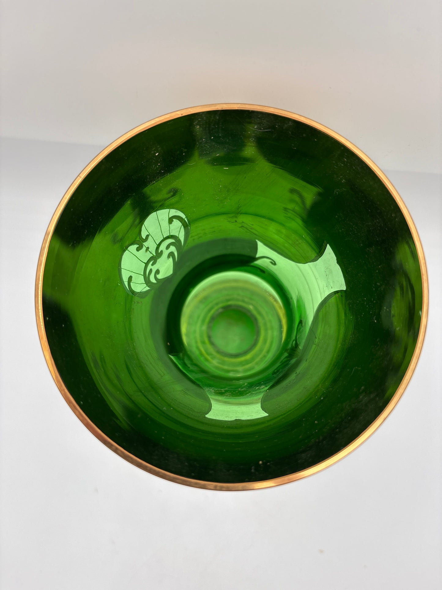 Vintage Bohemia krystal med Guld og Enamel, Vase på fod , Grøn, 26cm