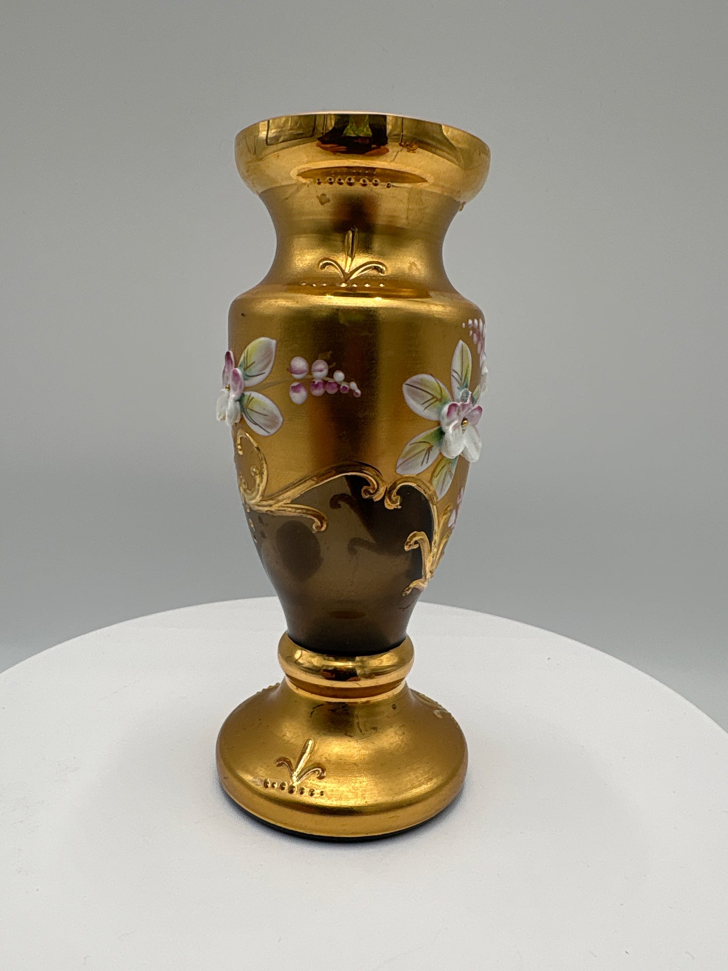 Vintage Bohemia krystal med Guld og Enamel-Vase på fod-Brun-12cm
