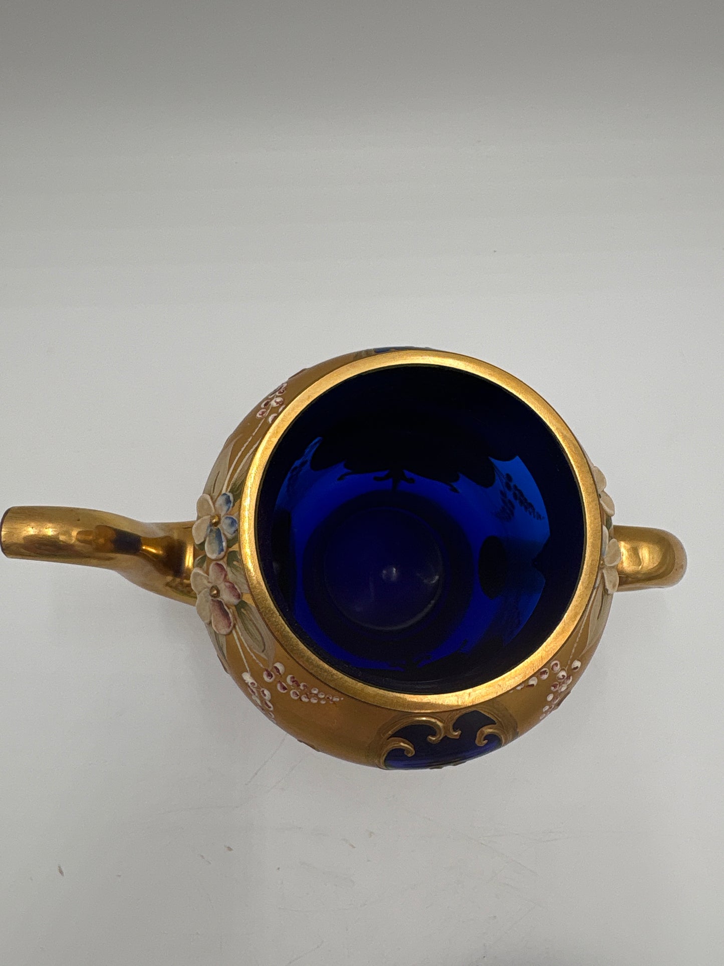 Vintage Bohemia krystal med Guld og Enamel, kaffekande, Blå, 22cm