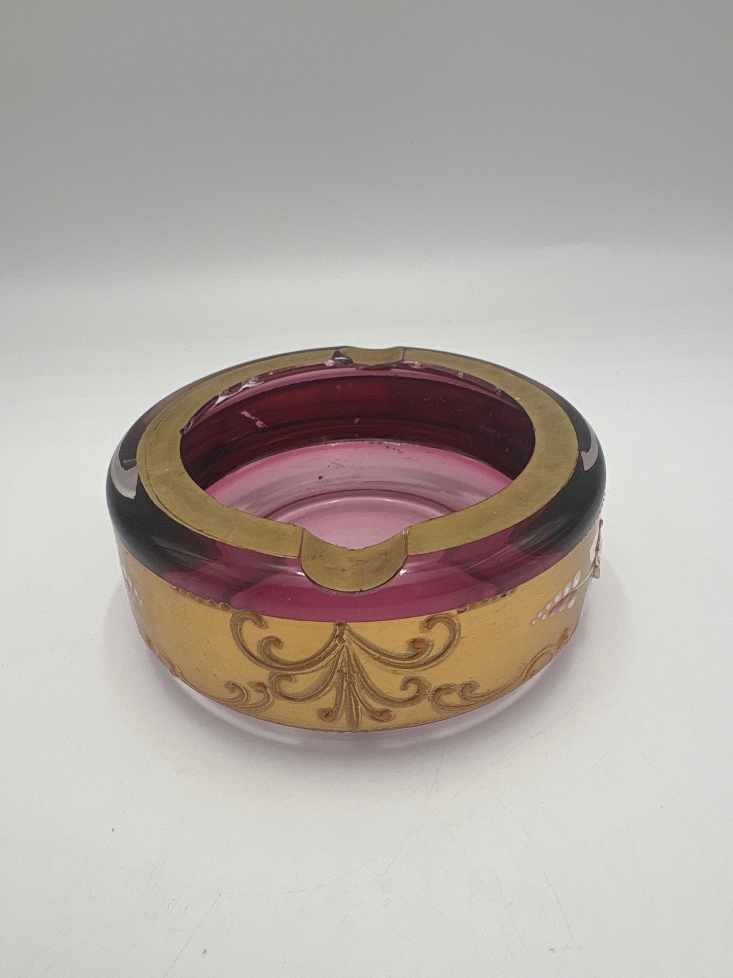 Vintage Bohemia krystal med Guld og Enamel,Askebæger, Lilla, ø11cm