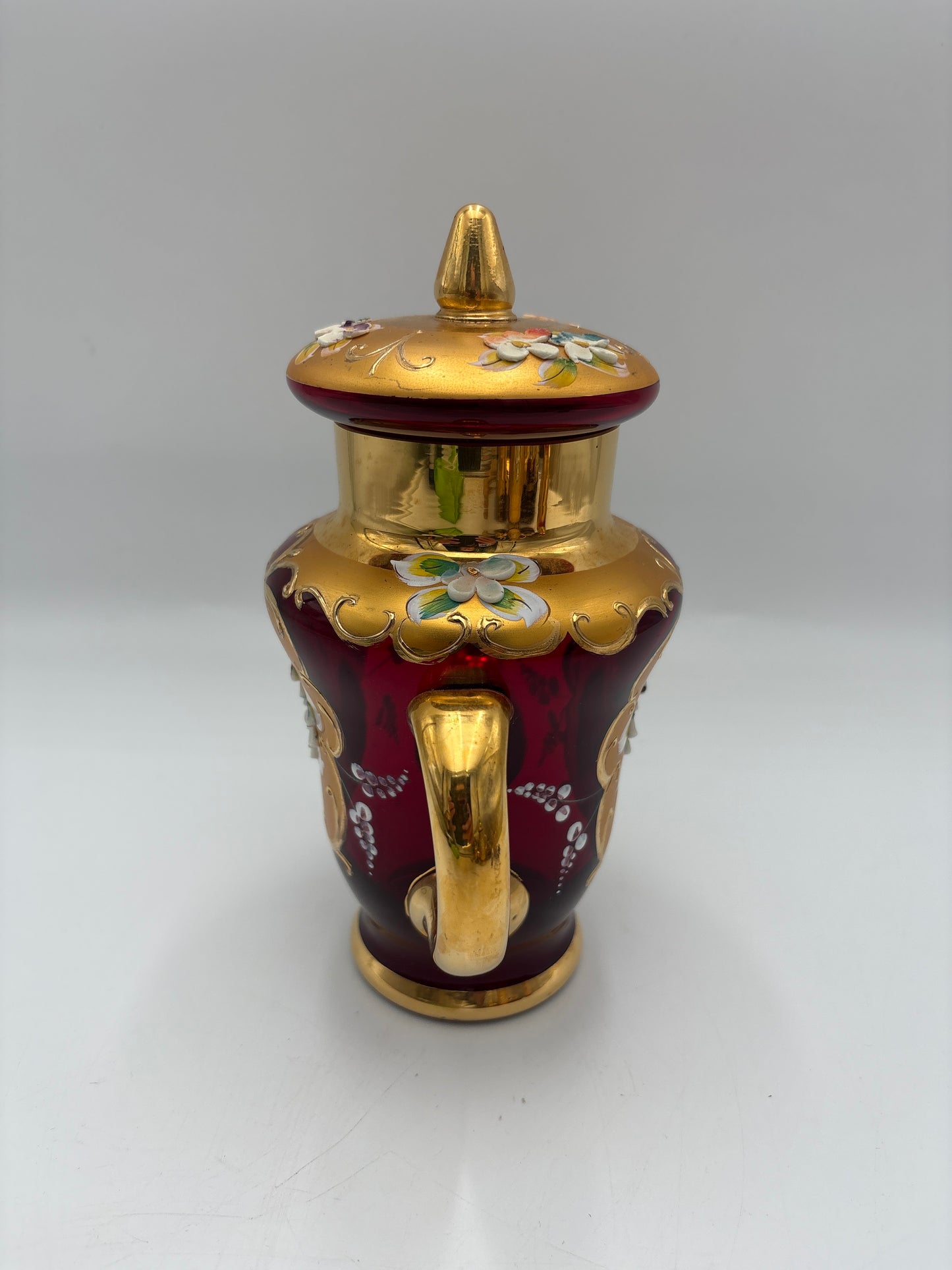 Vintage Bohemia krystal med Guld og Enamel, Kaffesæt, Rød