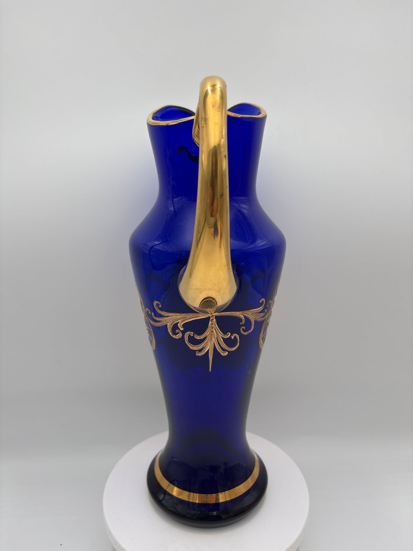 Vintage Bohemia krystal med Guld og Enamel, Kande, Blå, 32cm