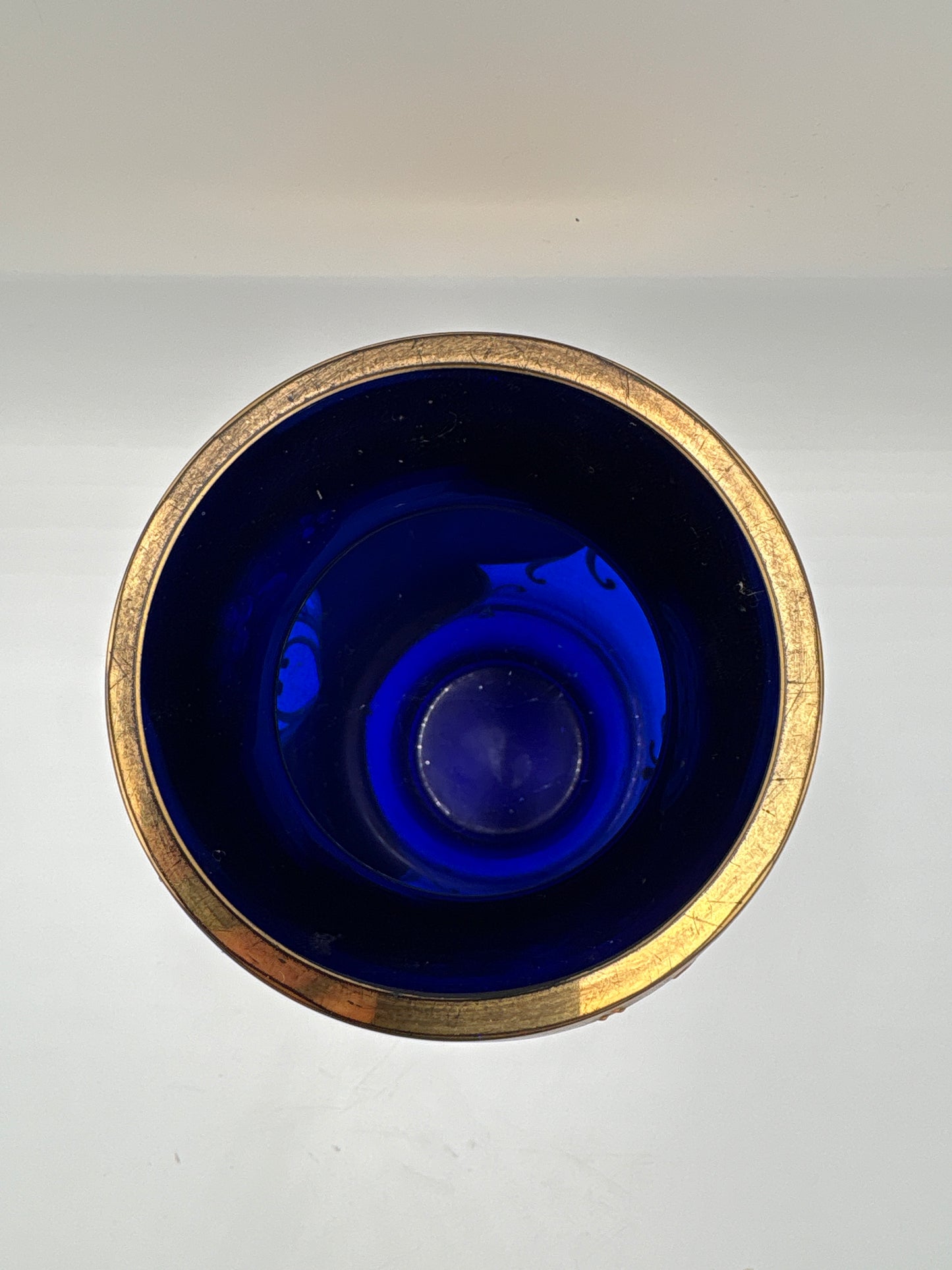 Vintage Bohemia krystal med Guld og Enamel, Vase, Blå, 22cm
