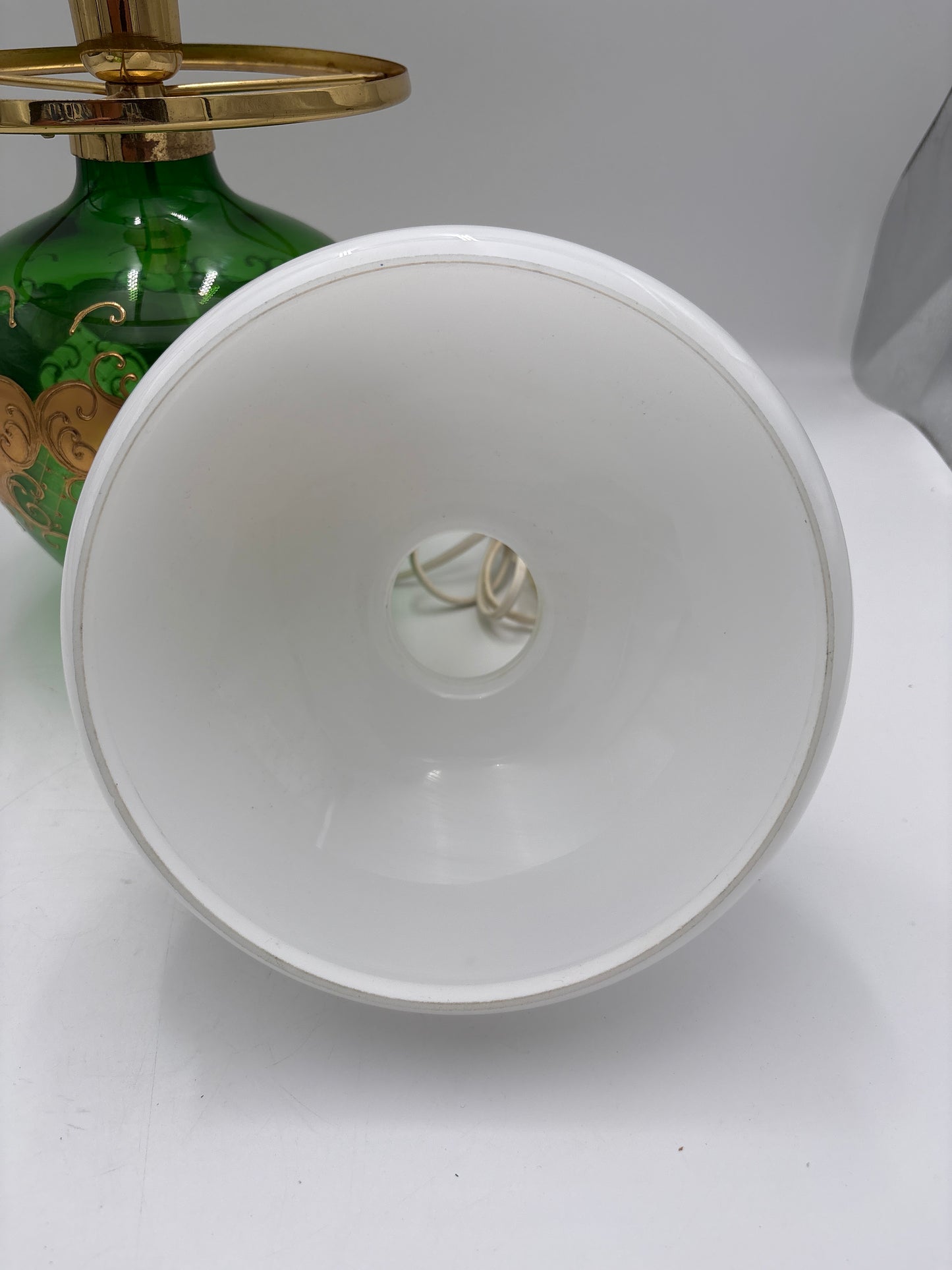 Vintage Bohemia krystal med Guld og Enamel, Bordlampe med glasskærm, grøn, 36cm