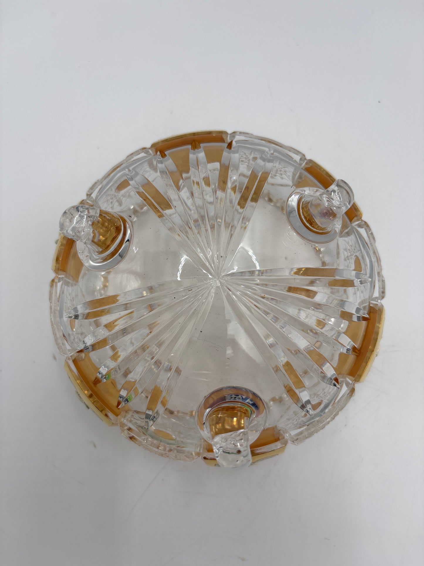 Vintage Bohemia krystal med Guld og Enamel, skål med fødder, Klar, ø15cm