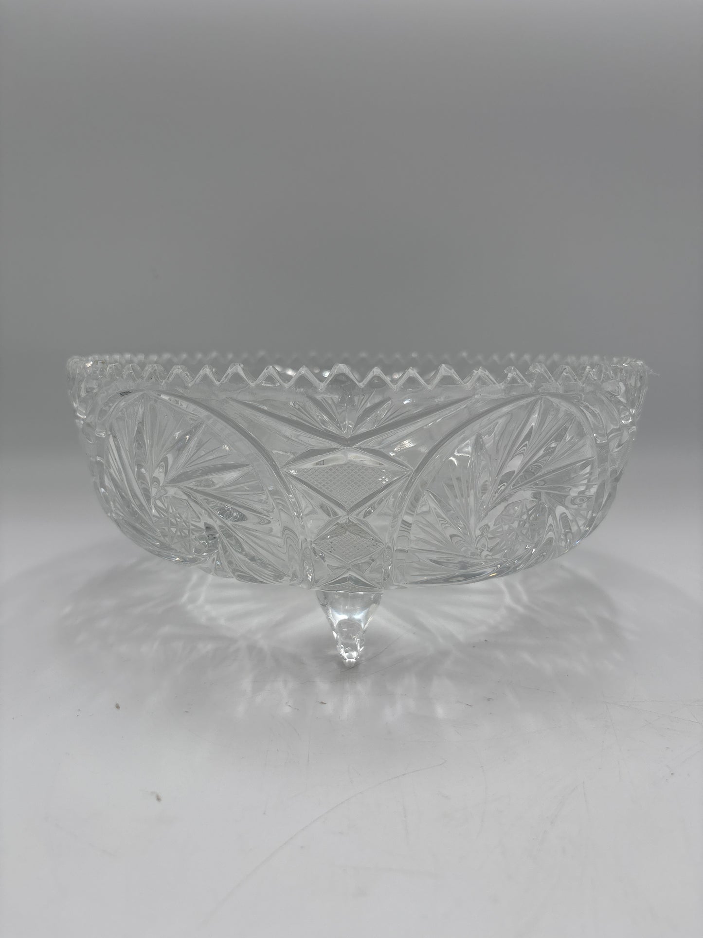 Vintage Bohemia krystal skål med fødder, klar, ø24cm