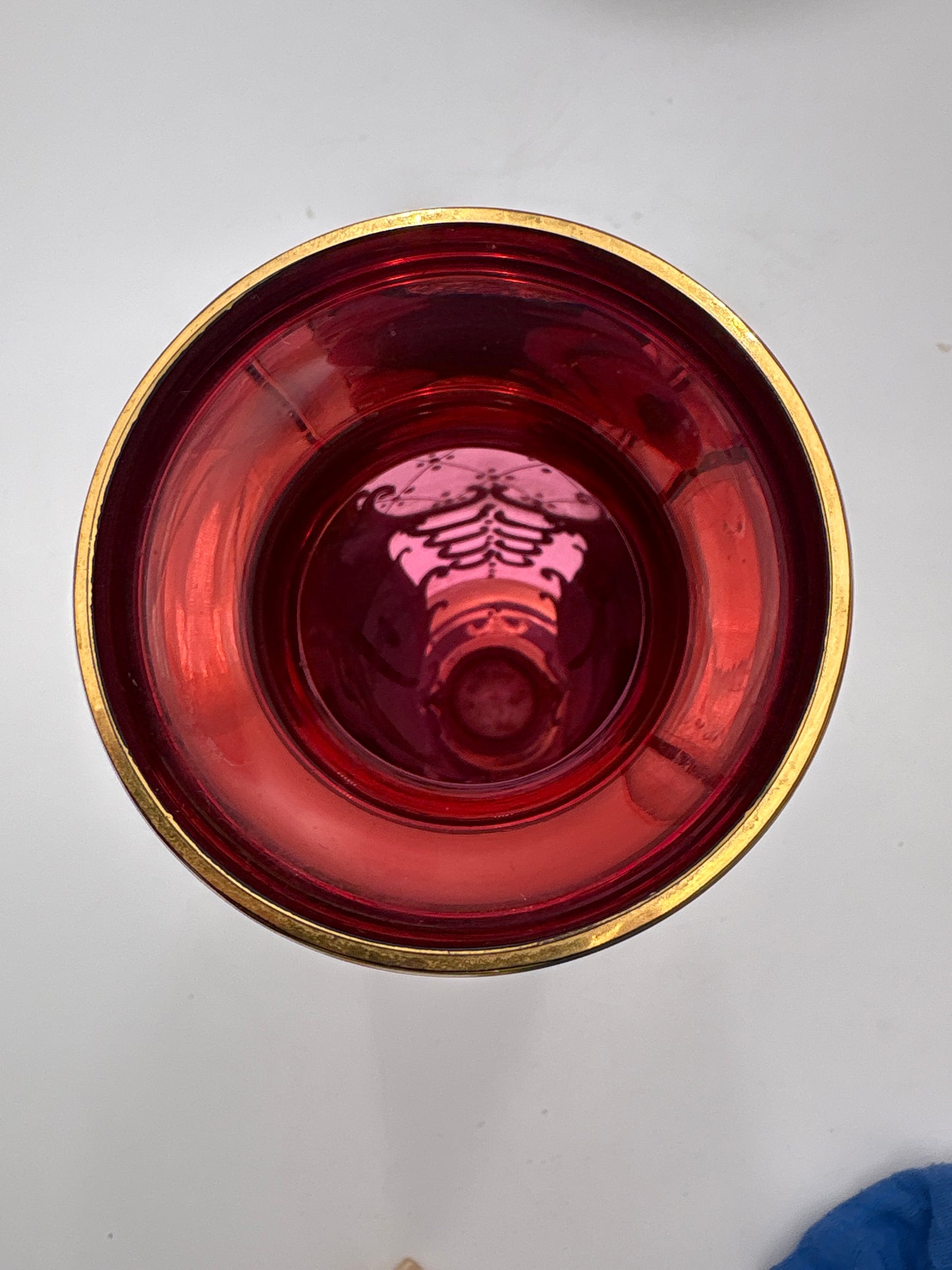 Vintage Bohemia krystal med Guld og Enamel-Vase på fod-Rød(4)-22cm
