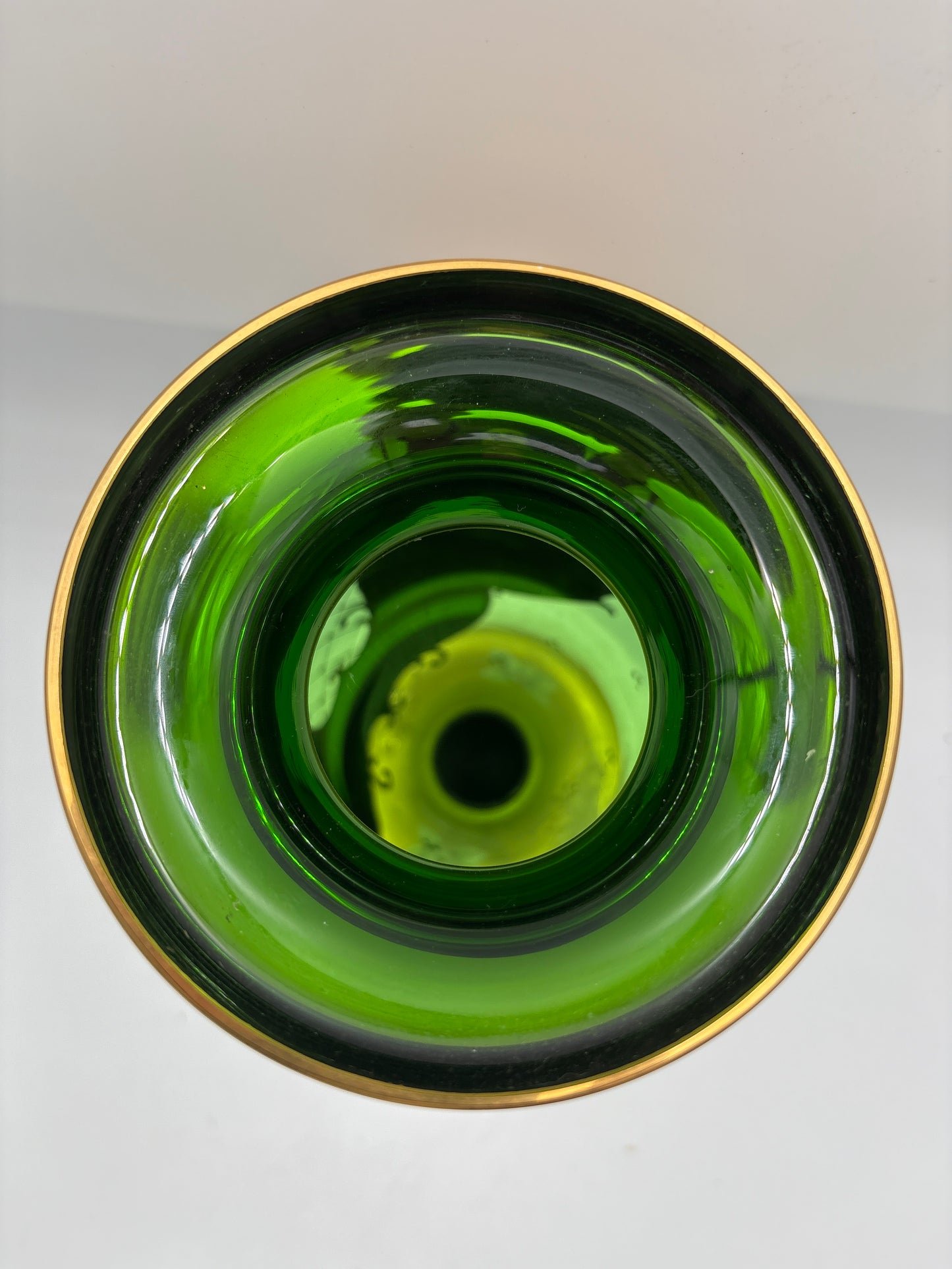 Vintage Bohemia krystal med Guld og Enamel-Vase på fod-Grøn-31cm