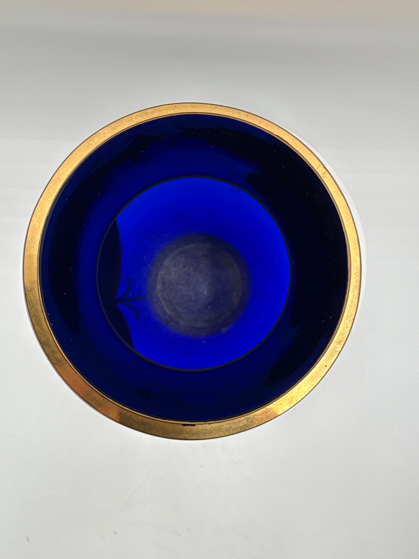 Vintage Bohemia krystal med Guld og Enamel, Vase,  blå, 16cm