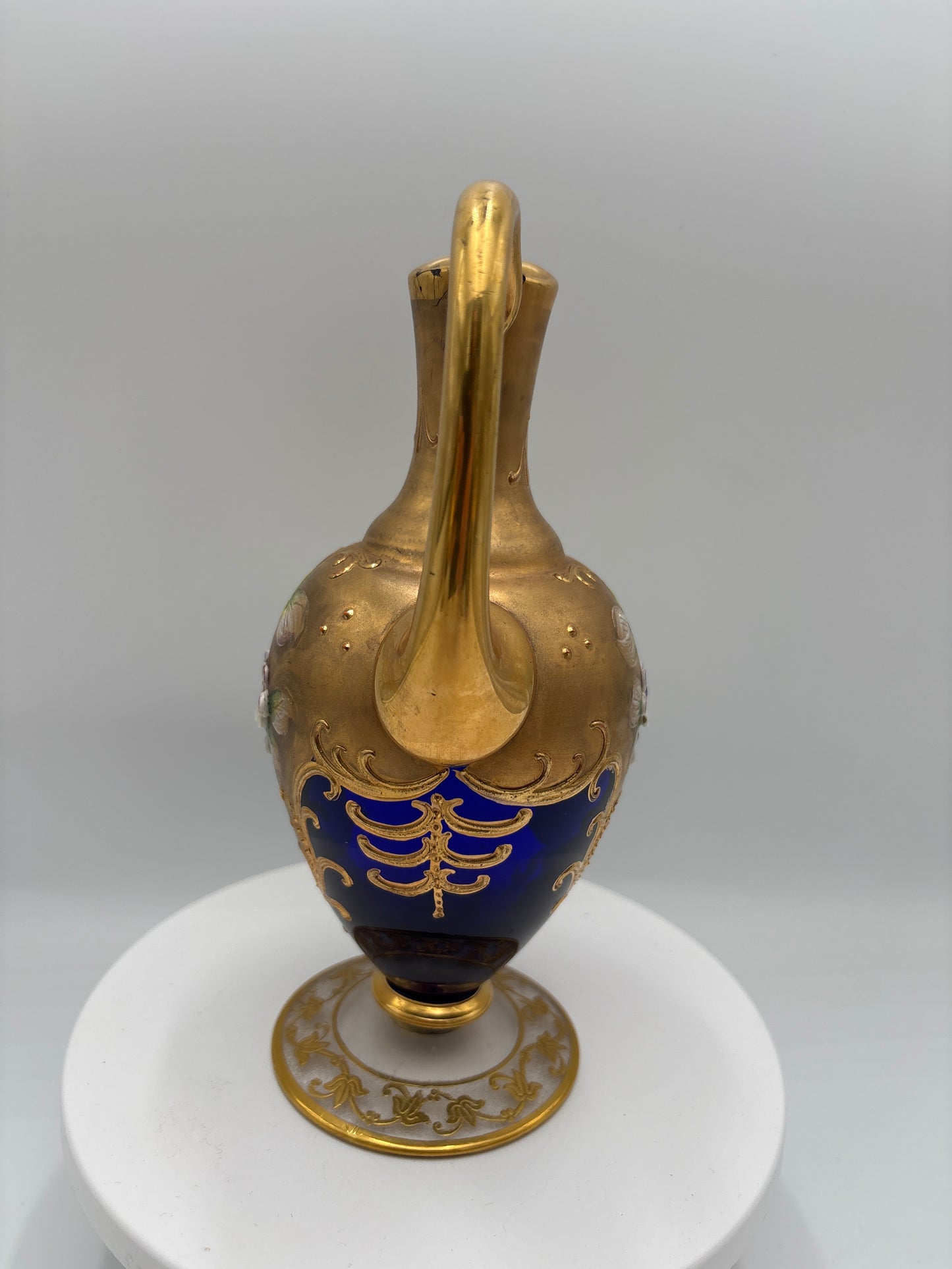 Vintage Bohemia krystal med Guld og Enamel, Kande, Blå(3), 20cm