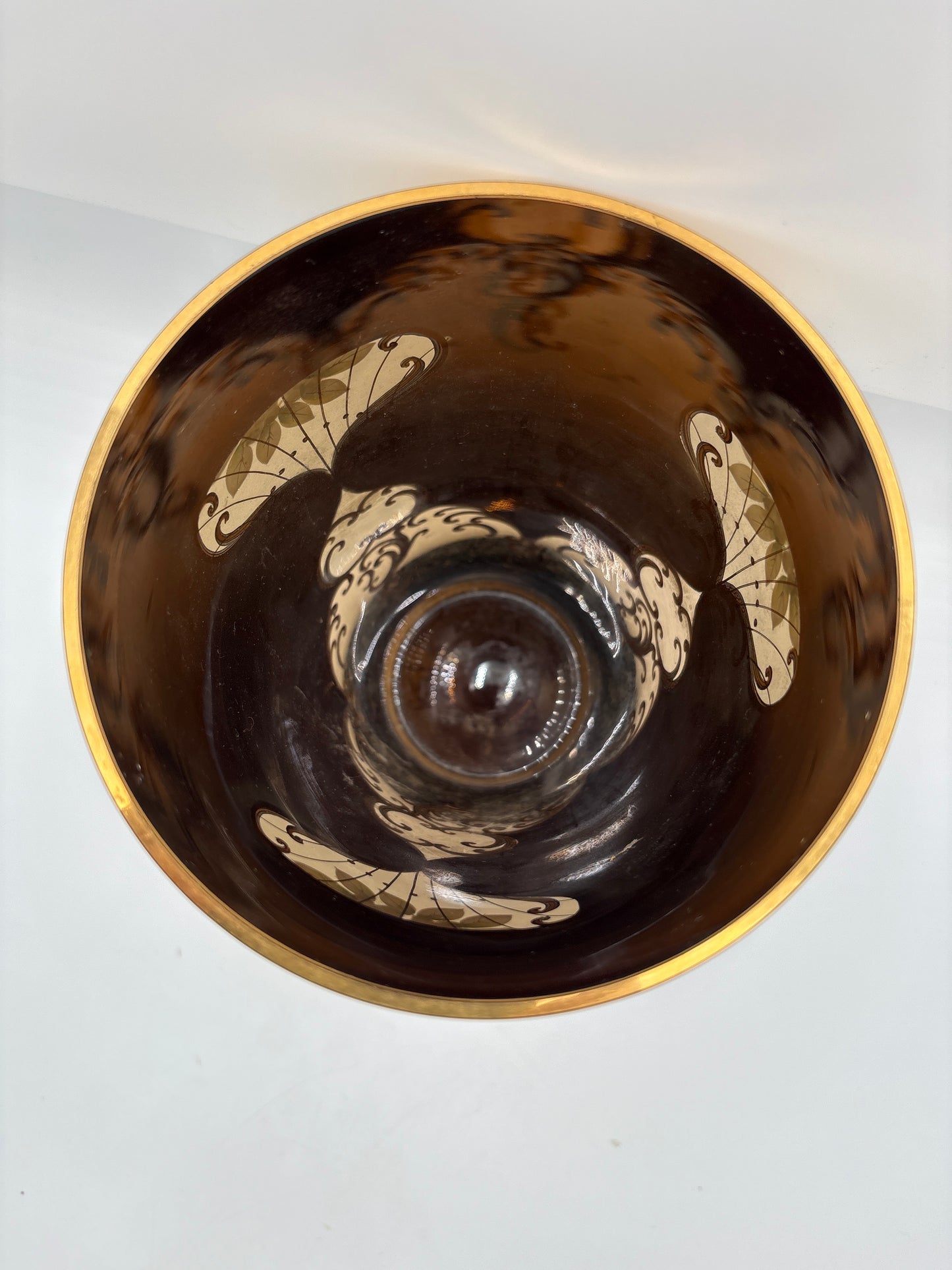 Vintage Bohemia krystal med Guld og Enamel, Vase, Brun, 25cm