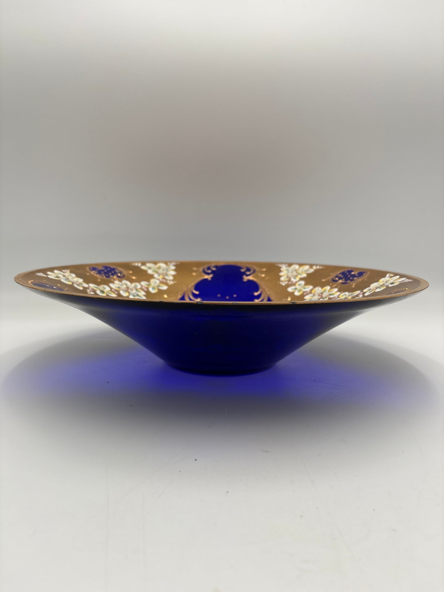 Vintage Bohemia krystal med Guld og Enamel, Fad, Blå, ø32,5cm