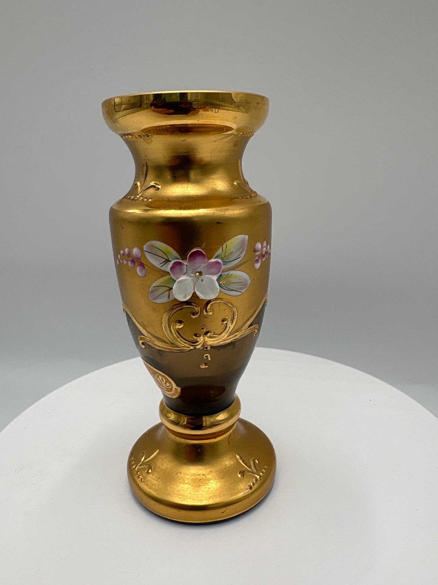 Vintage Bohemia krystal med Guld og Enamel-Vase på fod-Brun-12cm