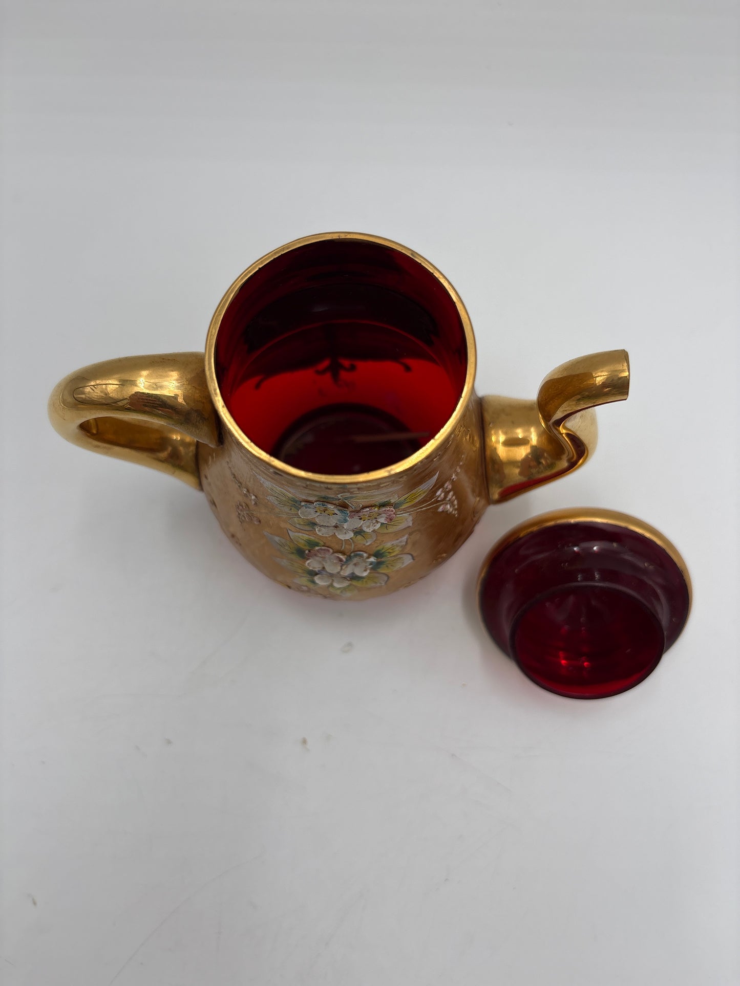 Vintage Bohemia krystal med Guld og Enamel, kaffesæt, Rød