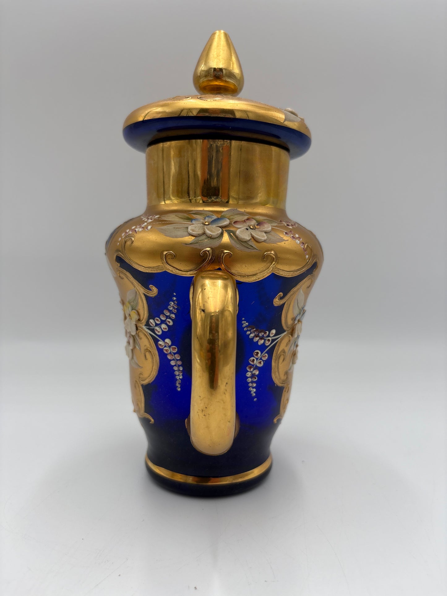 Vintage Bohemia krystal med Guld og Enamel, kaffekande, Blå, 22cm