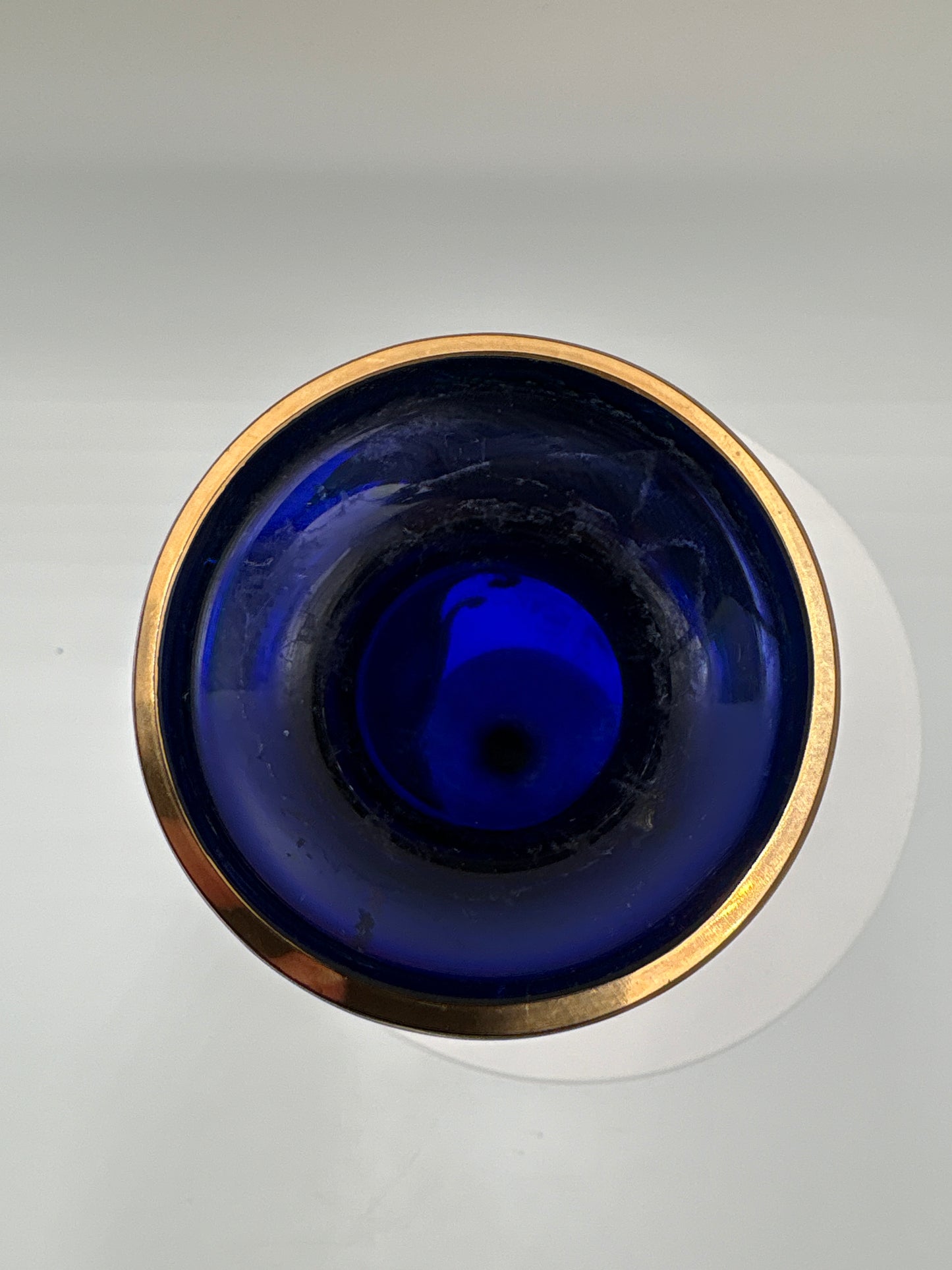 Vintage Bohemia krystal med Guld og Enamel-Vase på fod-Blå(3)-17cm