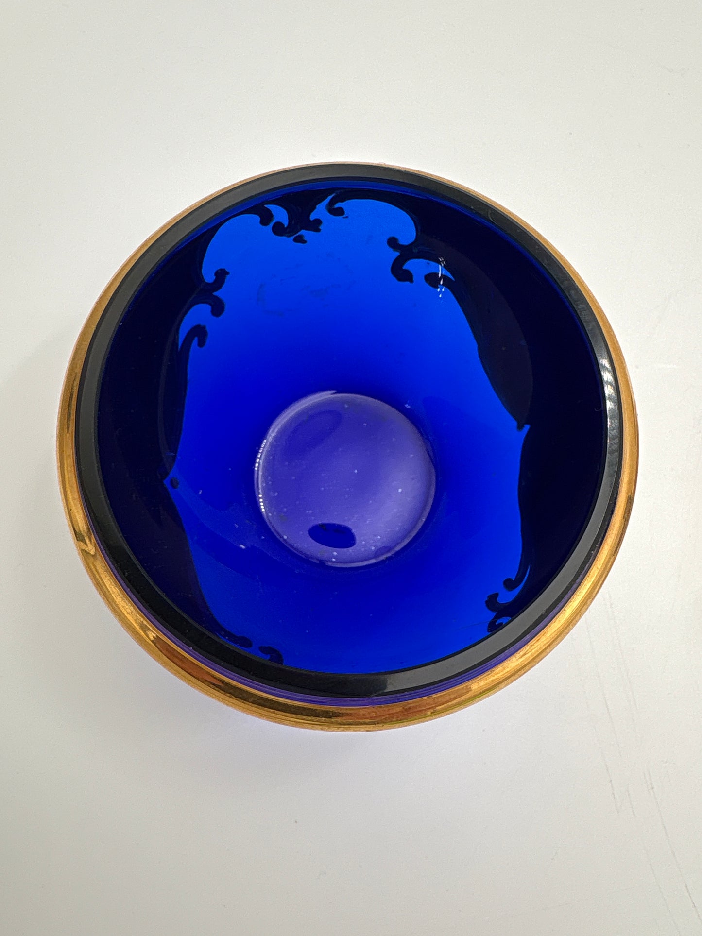Vintage Bohemia krystal med Guld og Enamel, Æble Bonboniere, Blå, 13cm