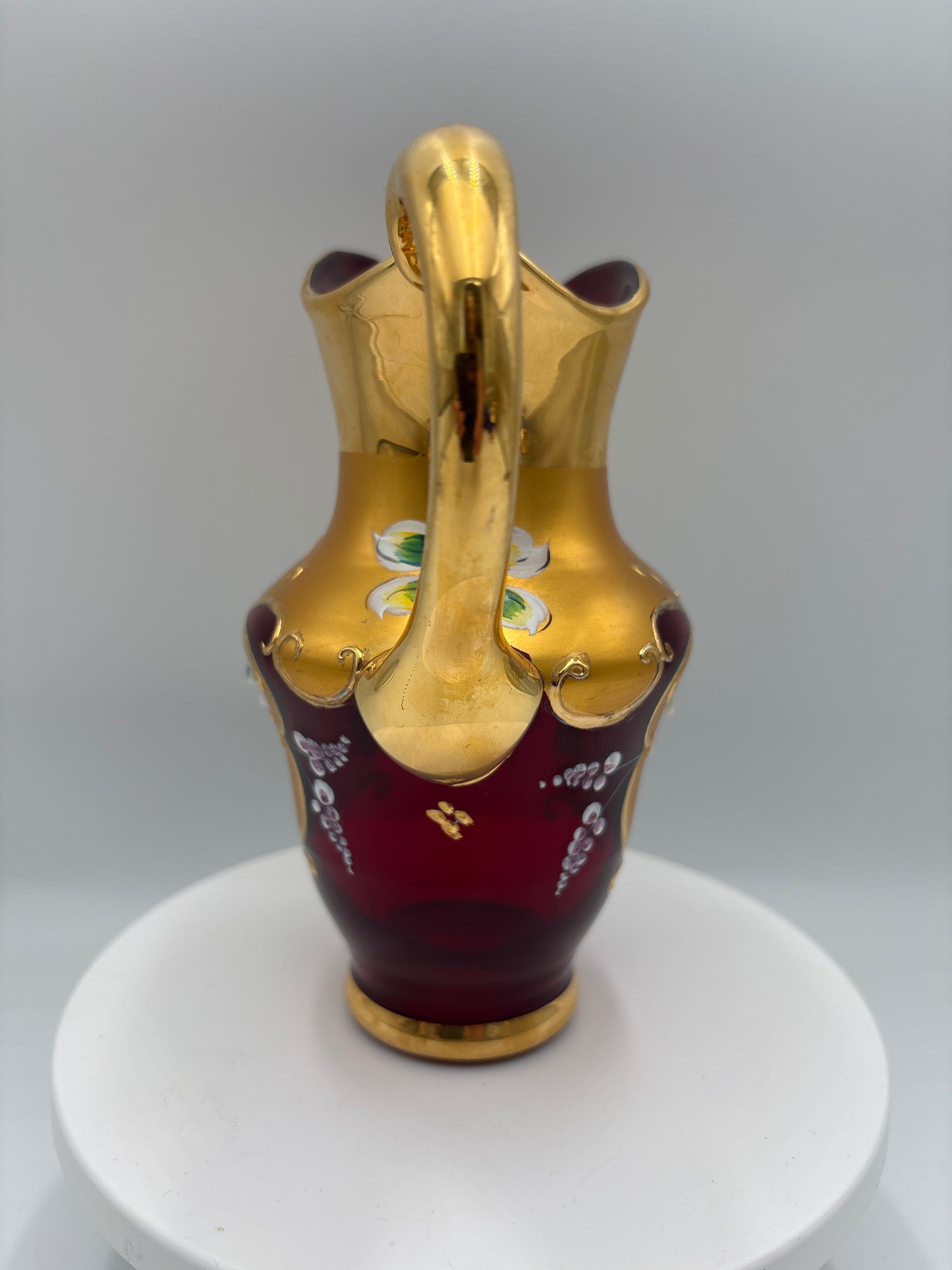 Vintage Bohemia krystal med Guld og Enamel, Kande, Rød(3), 17cm
