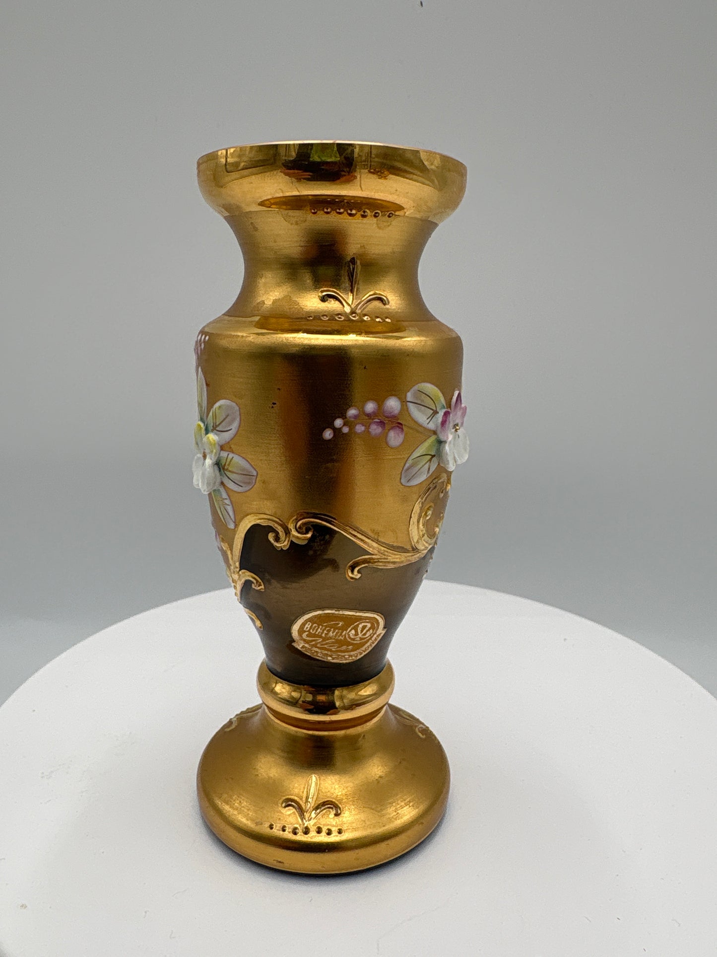 Vintage Bohemia krystal med Guld og Enamel-Vase på fod-Brun-12cm
