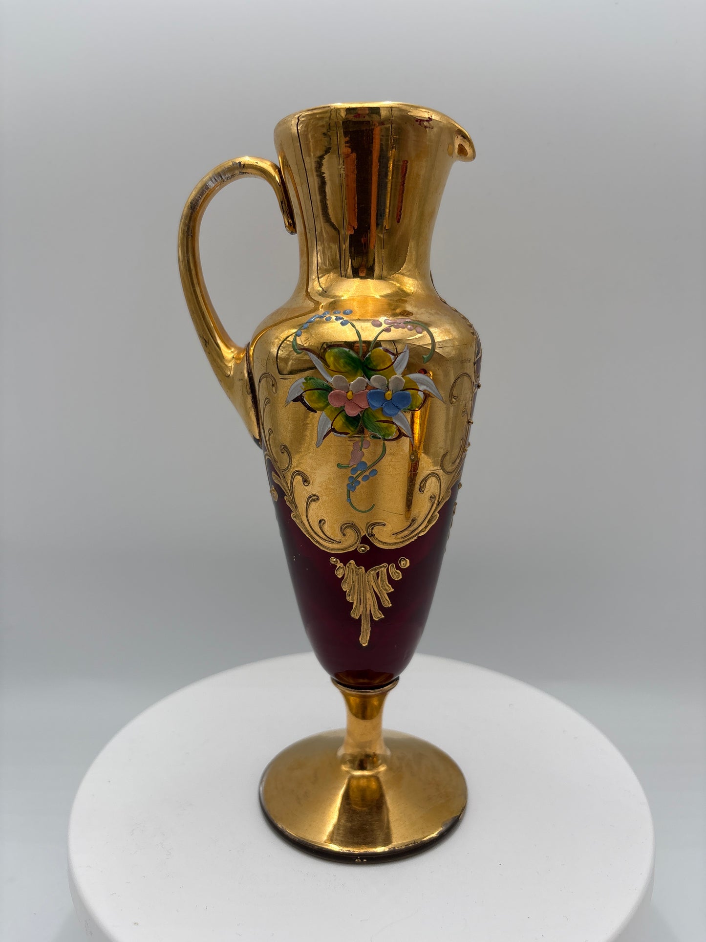 Vintage Bohemia krystal med Guld og Enamel, Kande, Rød(2), 19cm