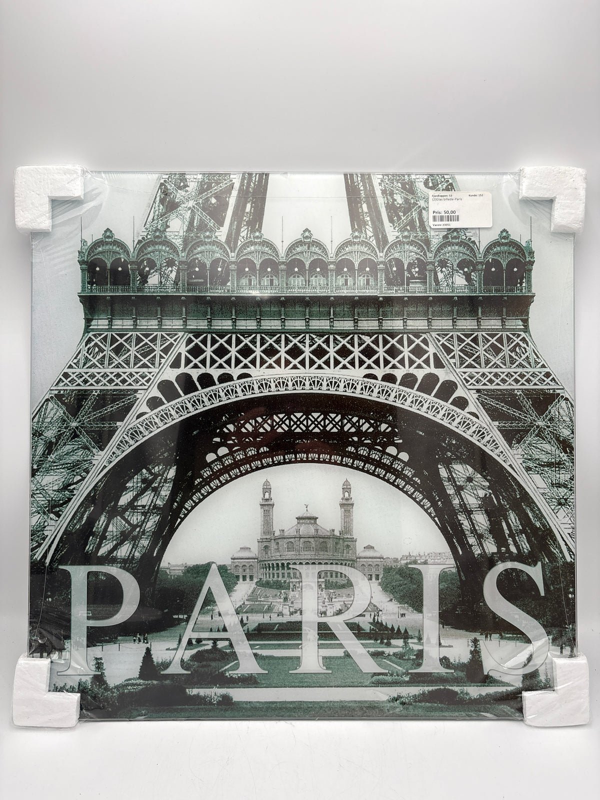 Glas billede af Eiffeltårnet i Paris