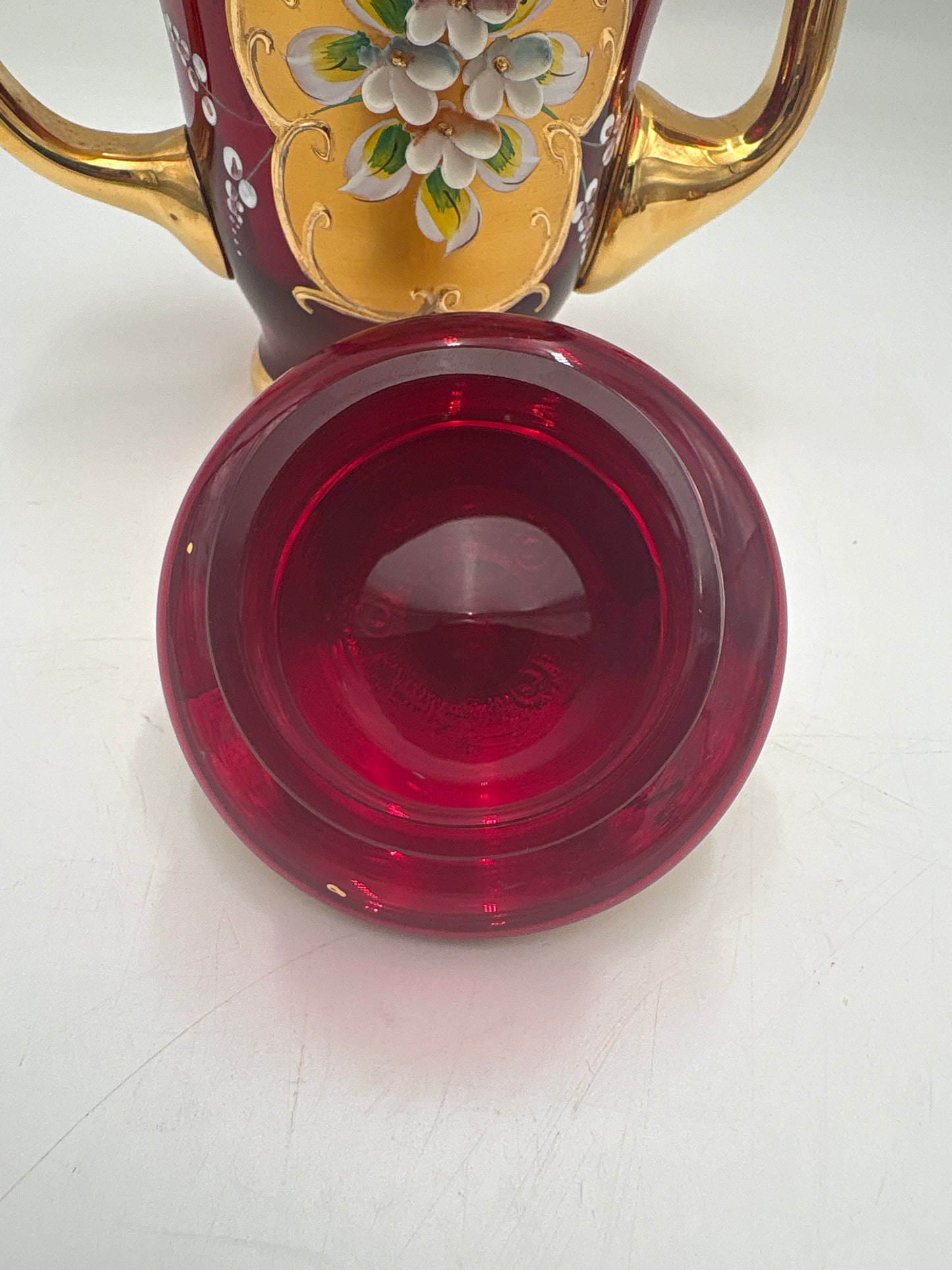 Vintage Bohemia krystal med Guld og Enamel, Kaffesæt, Rød