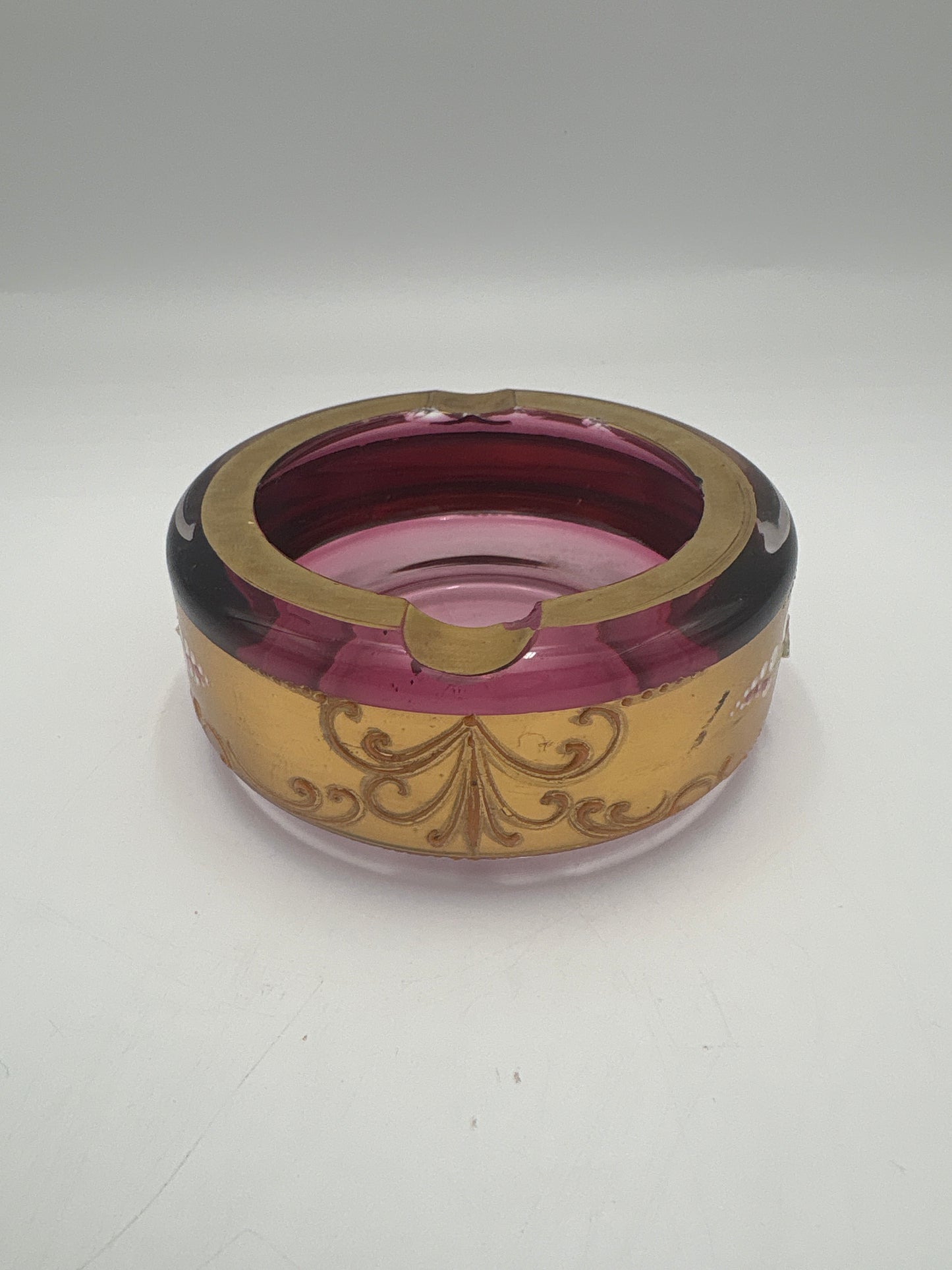Vintage Bohemia krystal med Guld og Enamel,Askebæger, Lilla, ø11cm