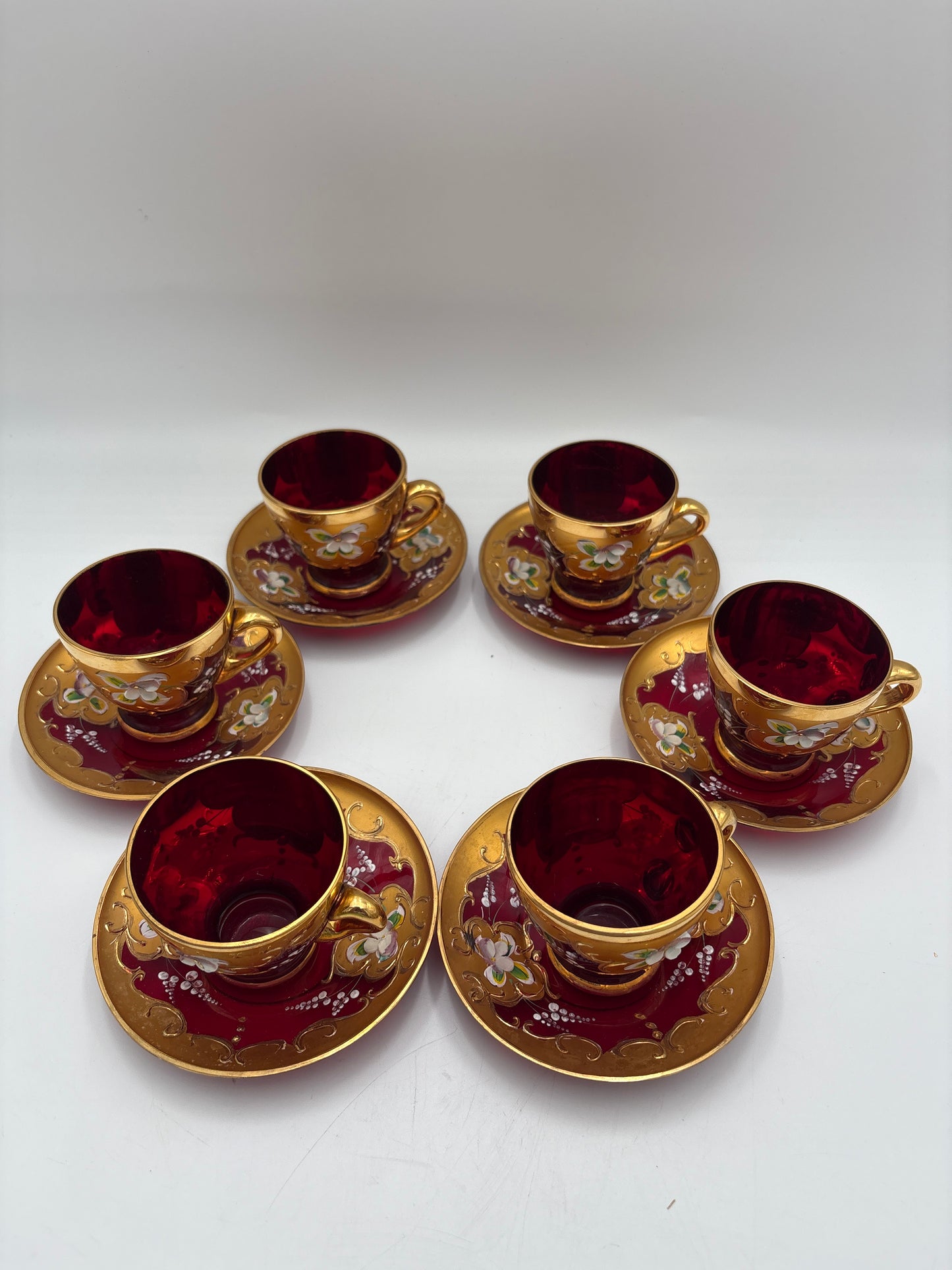 Vintage Bohemia krystal med Guld og Enamel, Kaffesæt, Rød