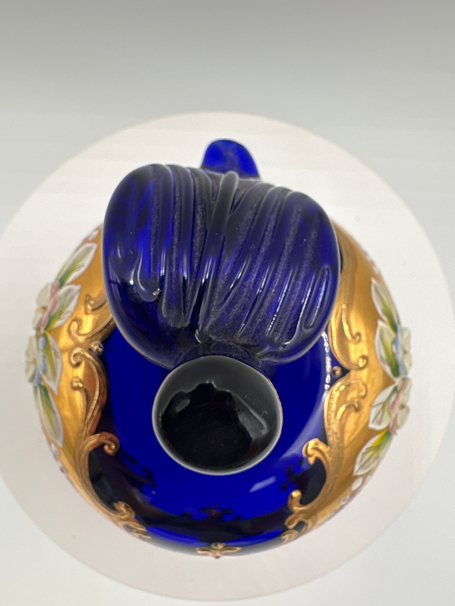 Vintage Bohemia krystal med Guld og Enamel, Æble Bonboniere, Blå, 13cm