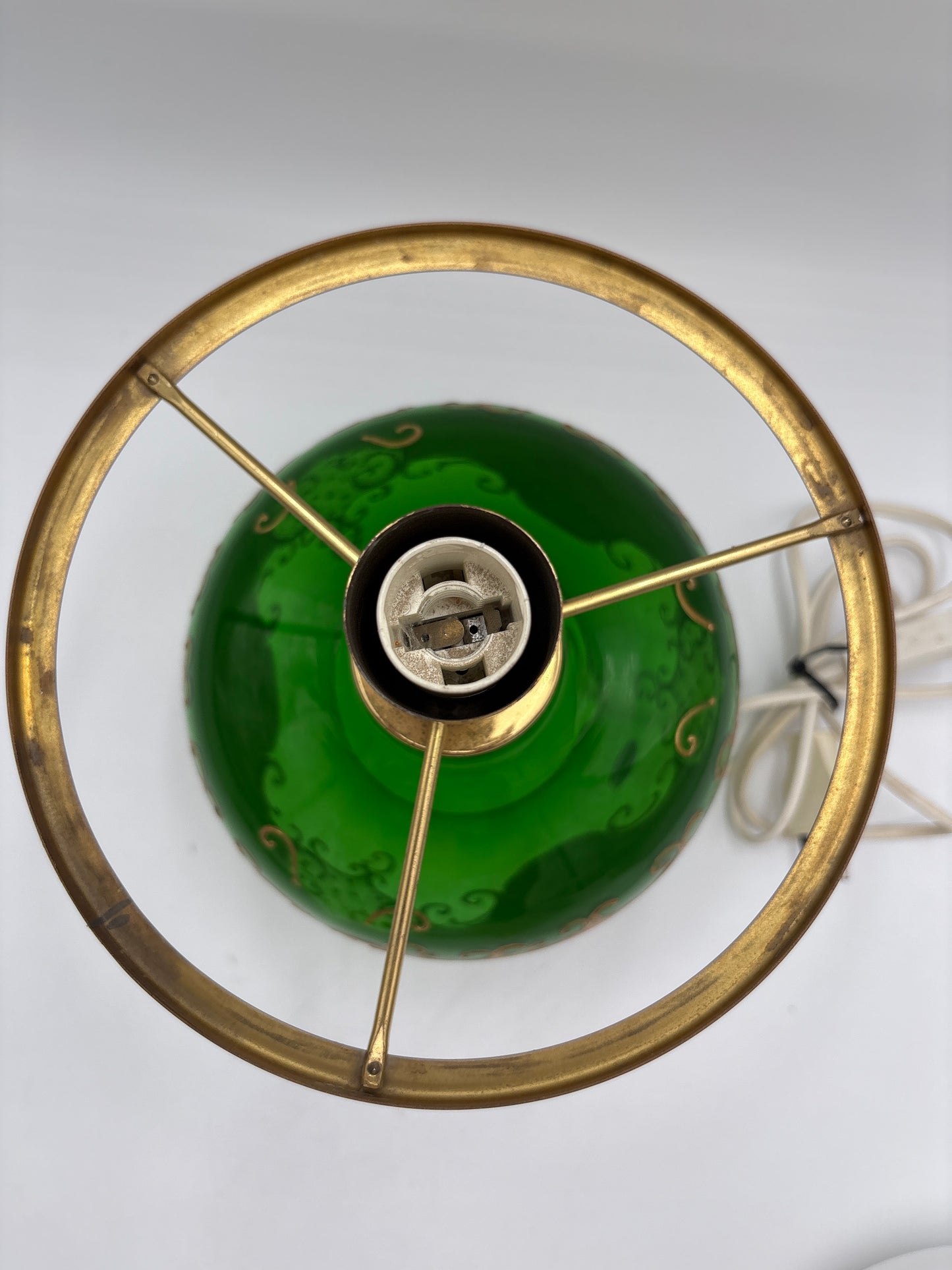 Vintage Bohemia krystal med Guld og Enamel, Bordlampe med glasskærm, grøn, 36cm