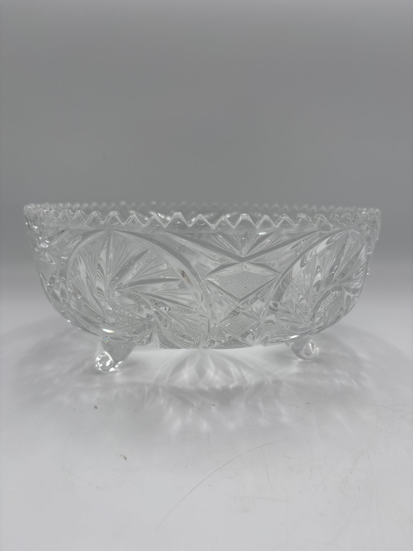 Vintage Bohemia krystal skål med fødder, klar, ø24cm