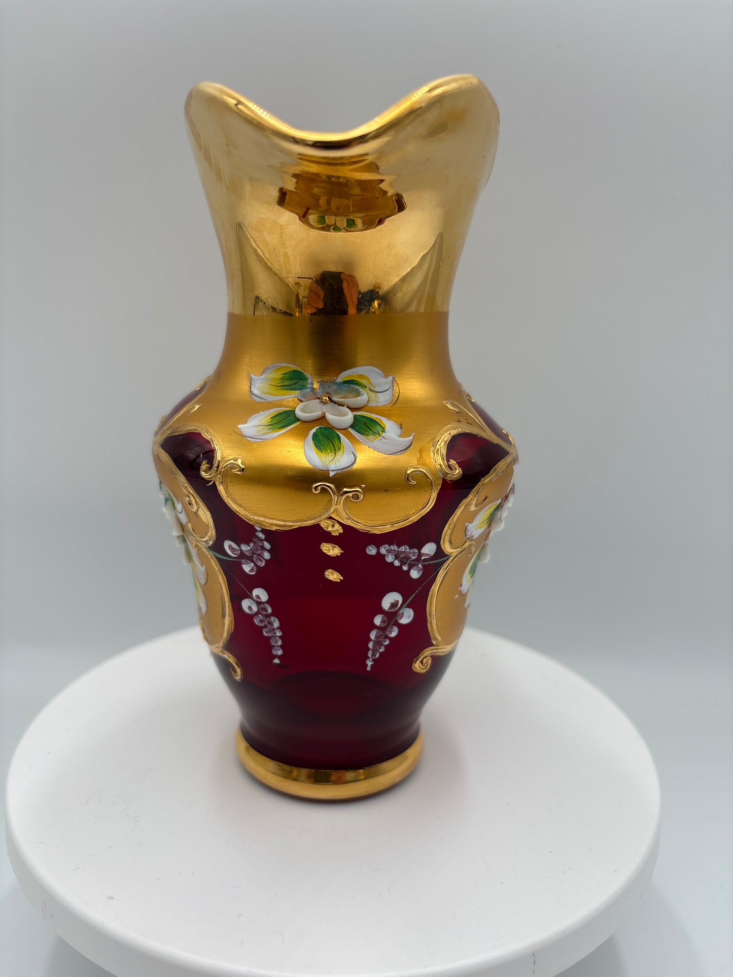Vintage Bohemia krystal med Guld og Enamel, Kande, Rød(3), 17cm
