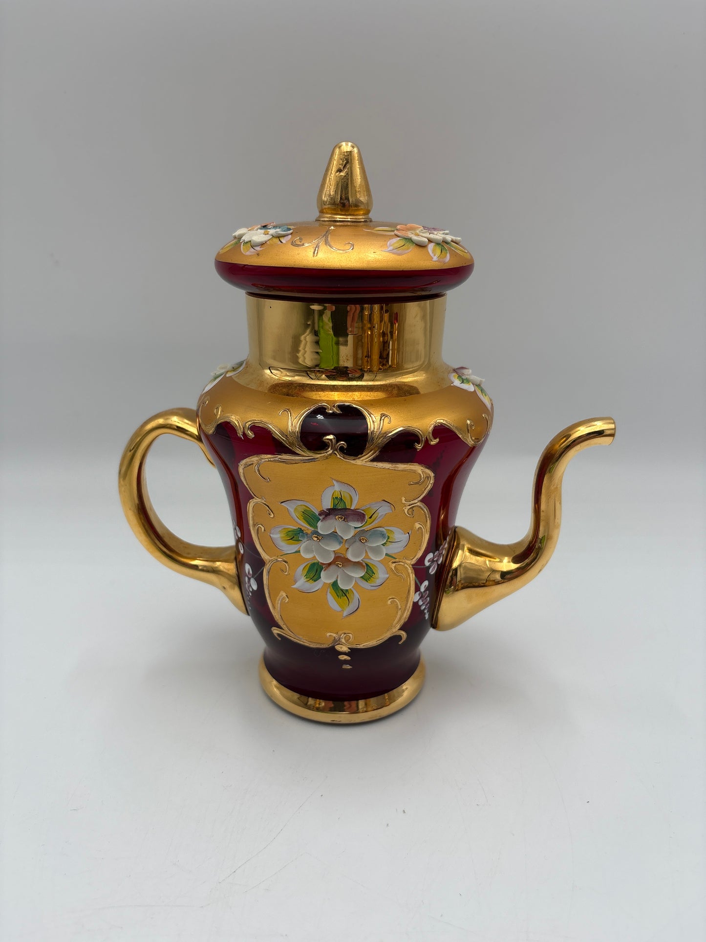 Vintage Bohemia krystal med Guld og Enamel, Kaffesæt, Rød