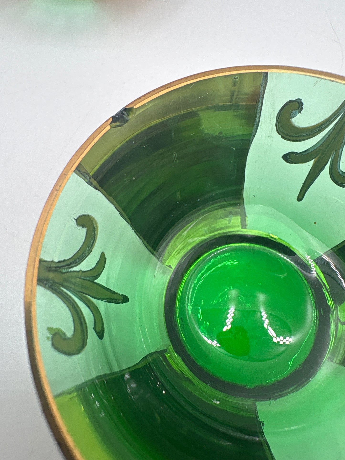 Vintage Bohemia krystal med Guld og Enamel, 2 små fyrfadsstager, Grøn, ø6cm