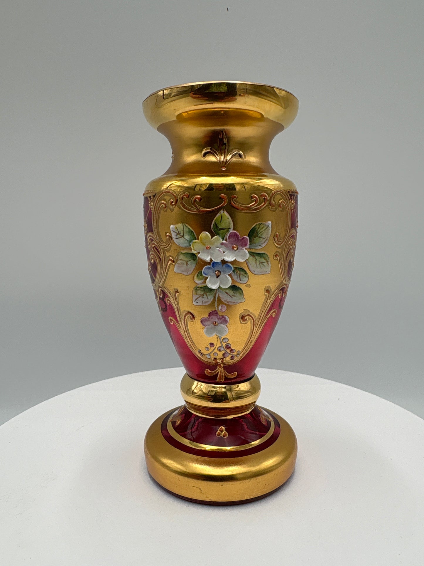 Vintage Bohemia krystal med Guld og Enamel-Vase på fod(1)-rød-12cm