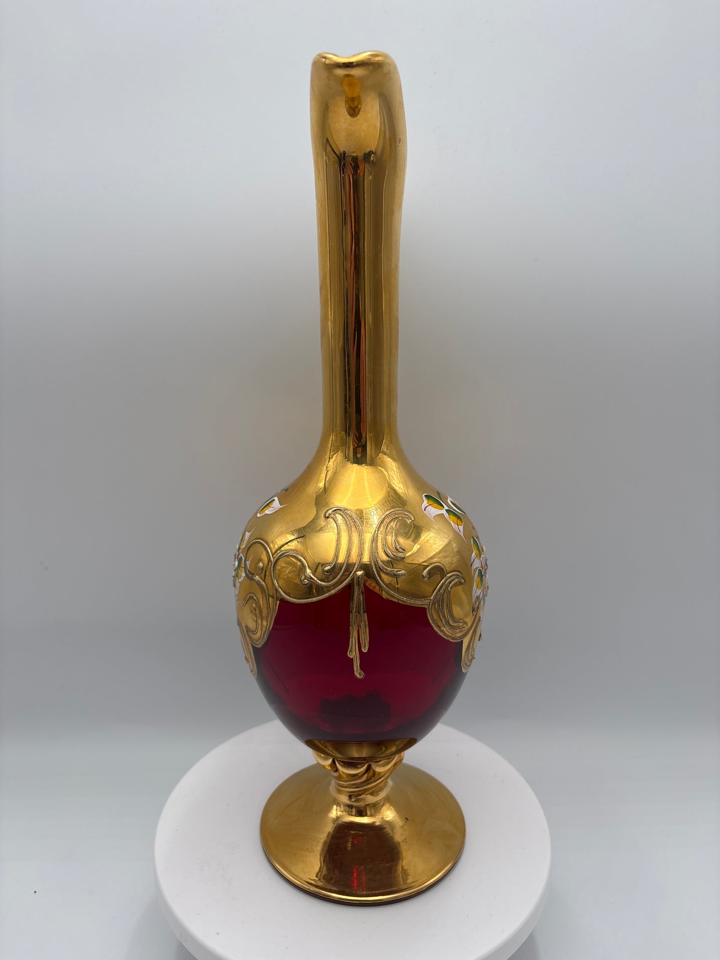 Vintage Bohemia krystal med Guld og Enamel, Kande, Rød(1), 31cm
