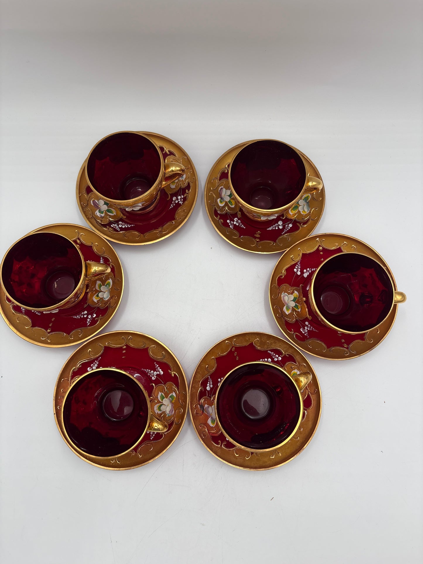 Vintage Bohemia krystal med Guld og Enamel, Kaffesæt, Rød