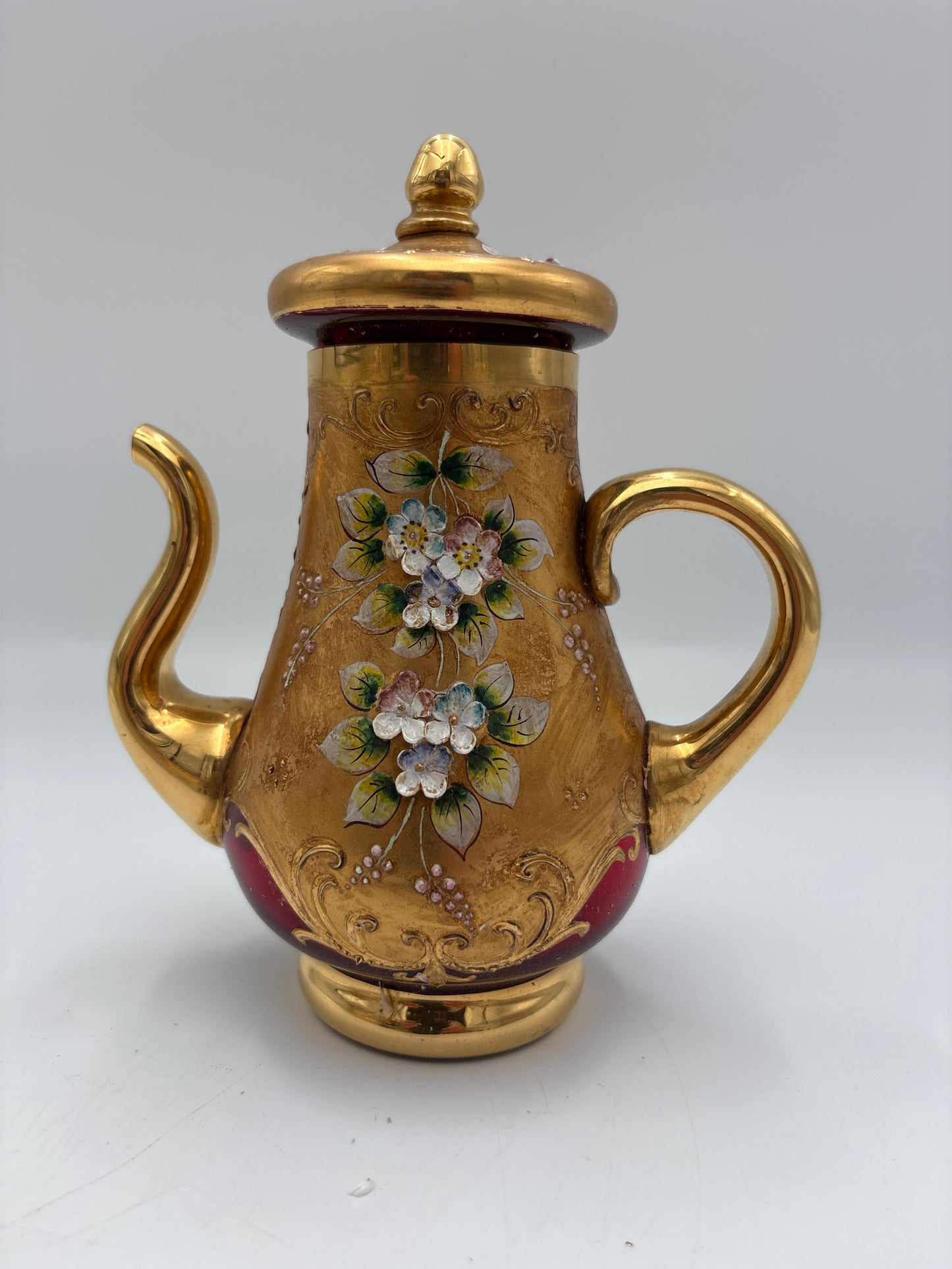 Vintage Bohemia krystal med Guld og Enamel, kaffesæt, Rød