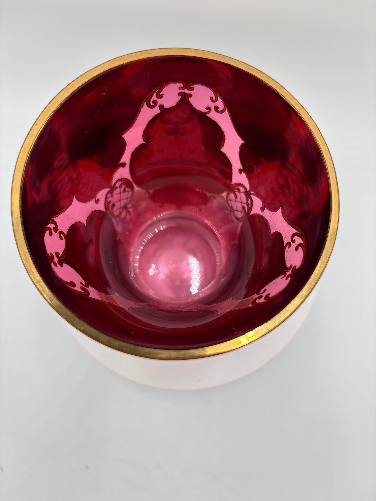 Vintage Bohemia krystal med Guld og Enamel, Vase , Rød(2), 14cm