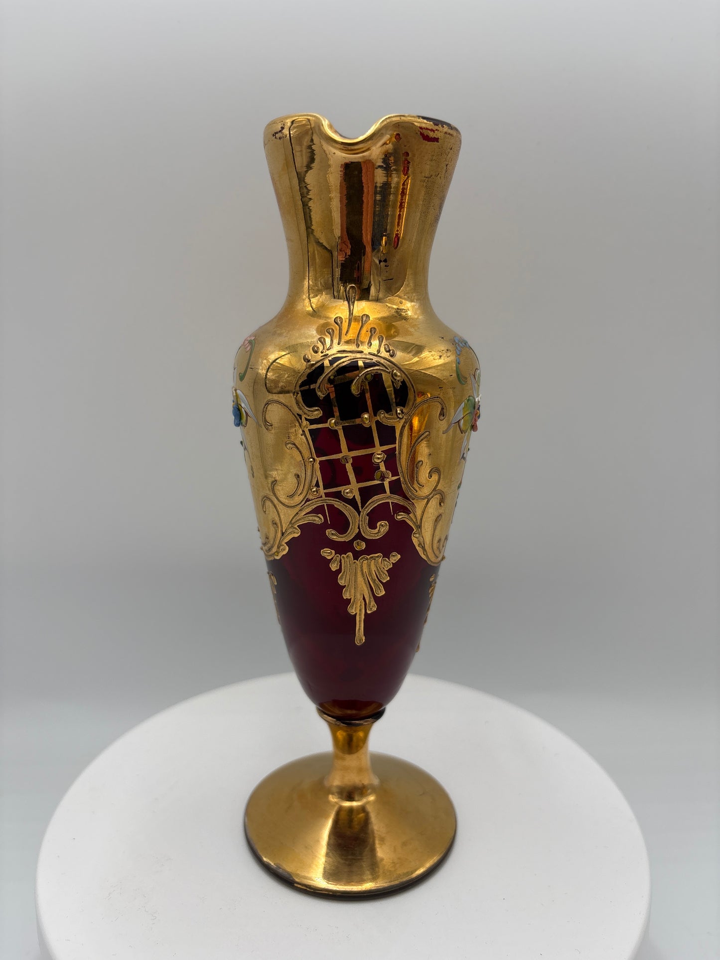 Vintage Bohemia krystal med Guld og Enamel, Kande, Rød(2), 19cm