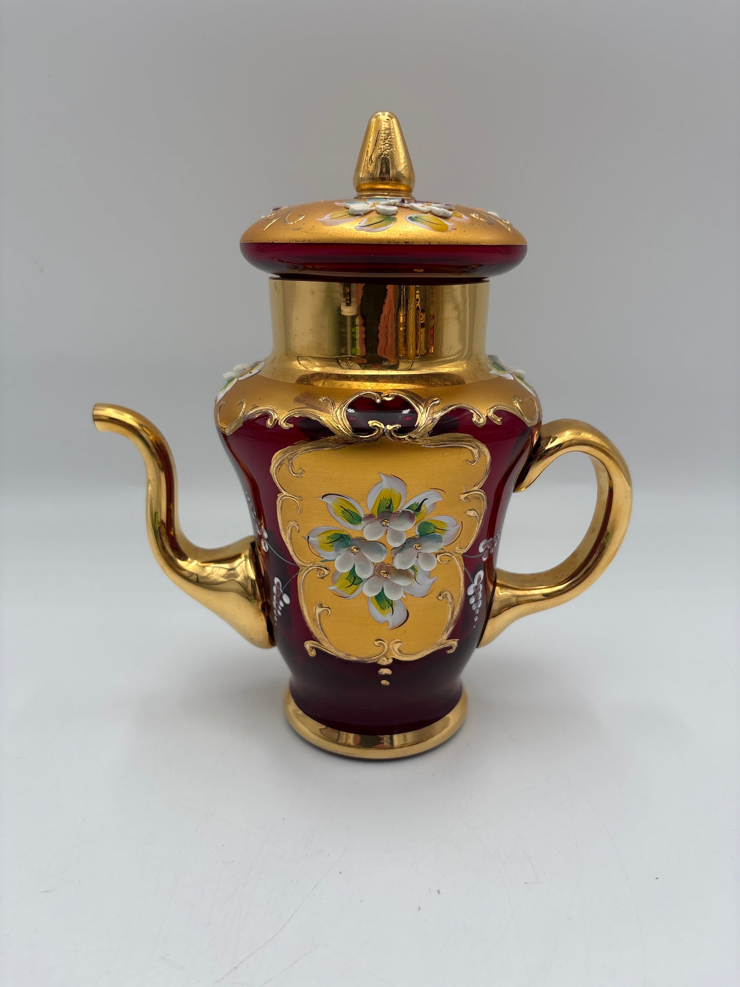 Vintage Bohemia krystal med Guld og Enamel, Kaffesæt, Rød