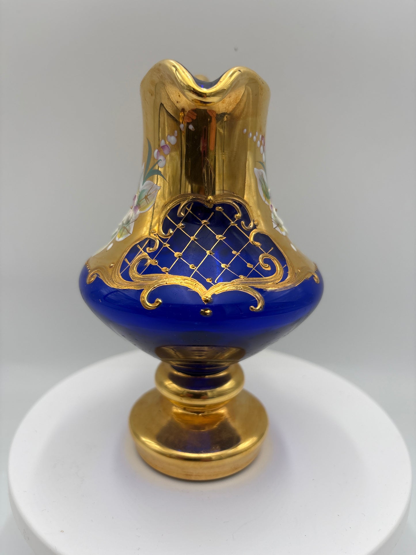 Vintage Bohemia krystal med Guld og Enamel, Kande, Blå(1), 16cm