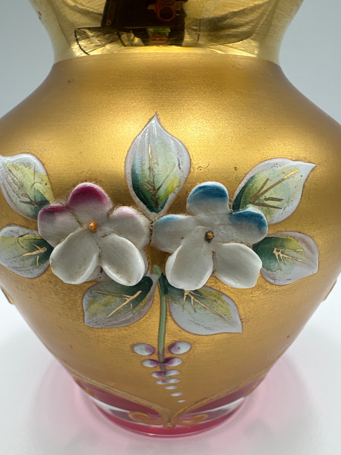 Vintage Bohemia krystal med Guld og Enamel-Vase-"buttet"-rød-8cm