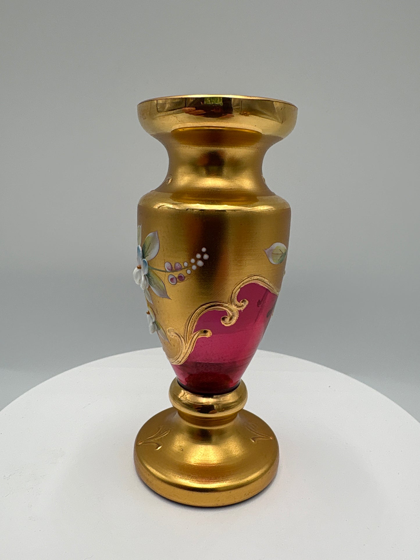 Vintage Bohemia krystal med Guld og Enamel-Vase på fod(3)-rød-12cm