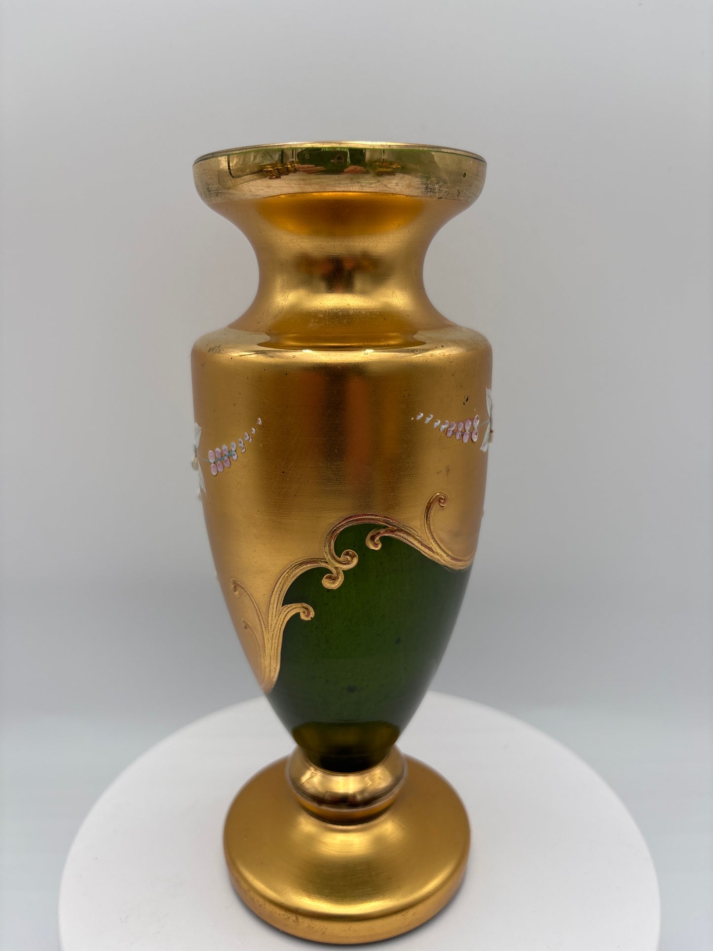 Vintage Bohemia krystal med Guld og Enamel-Vase på fod-Grøn(1)-19cm